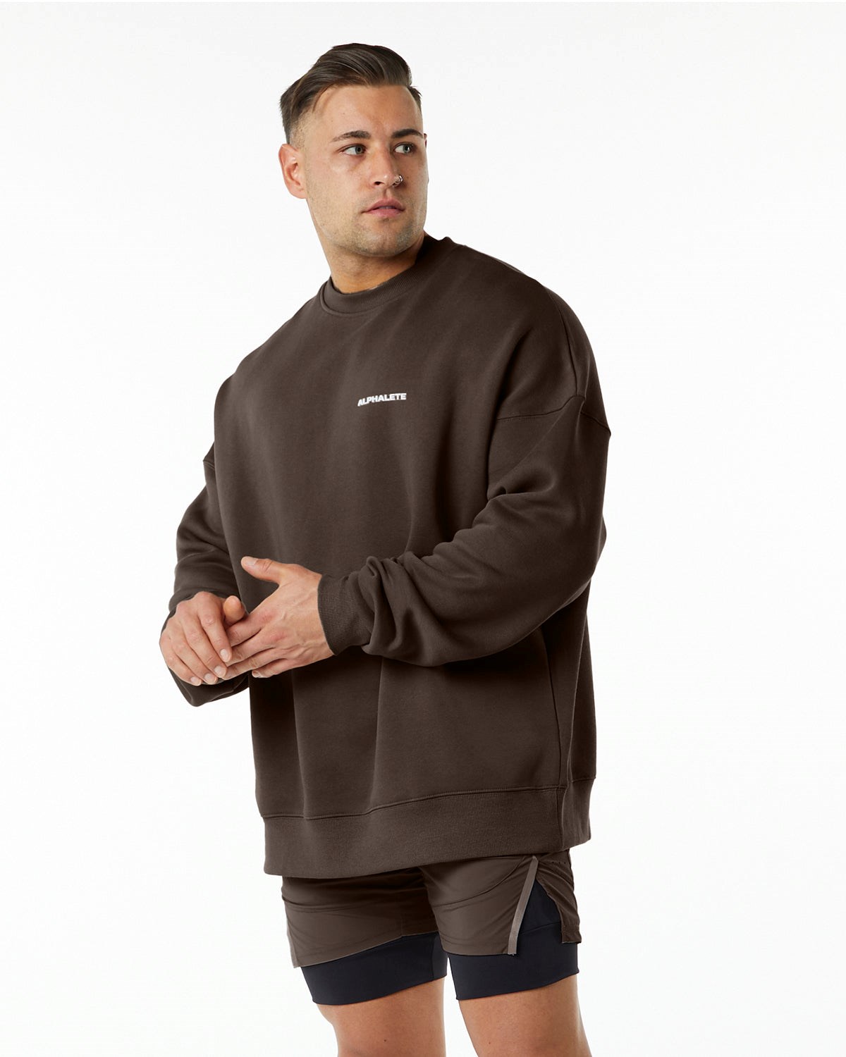 Alphalete Brushed Fleece Crewneck Sweater Brune | BKNOJ0165