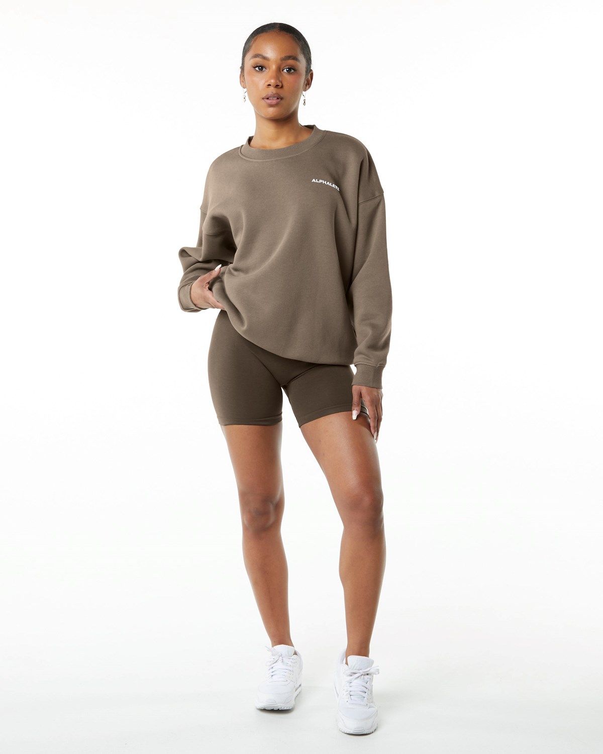 Alphalete Brushed Fleece Crewneck Sweater Mocha | EVMGY1736