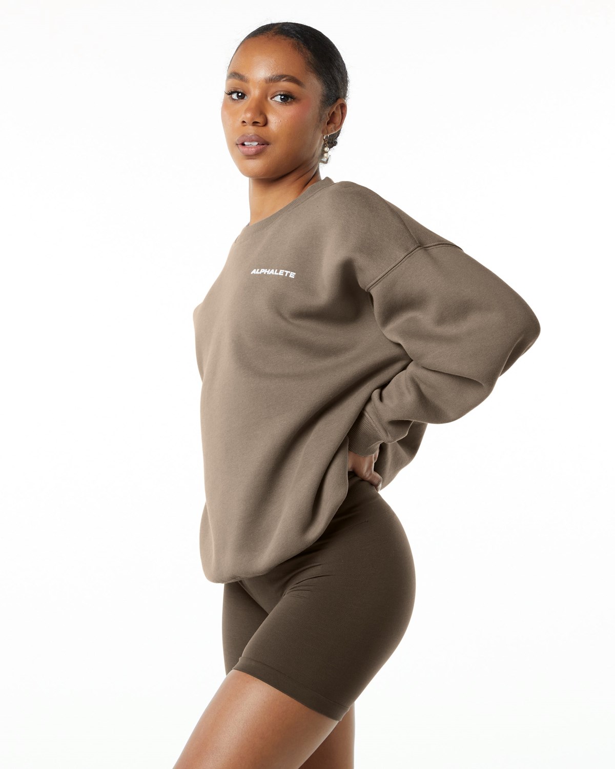 Alphalete Brushed Fleece Crewneck Sweater Mocha | EVMGY1736