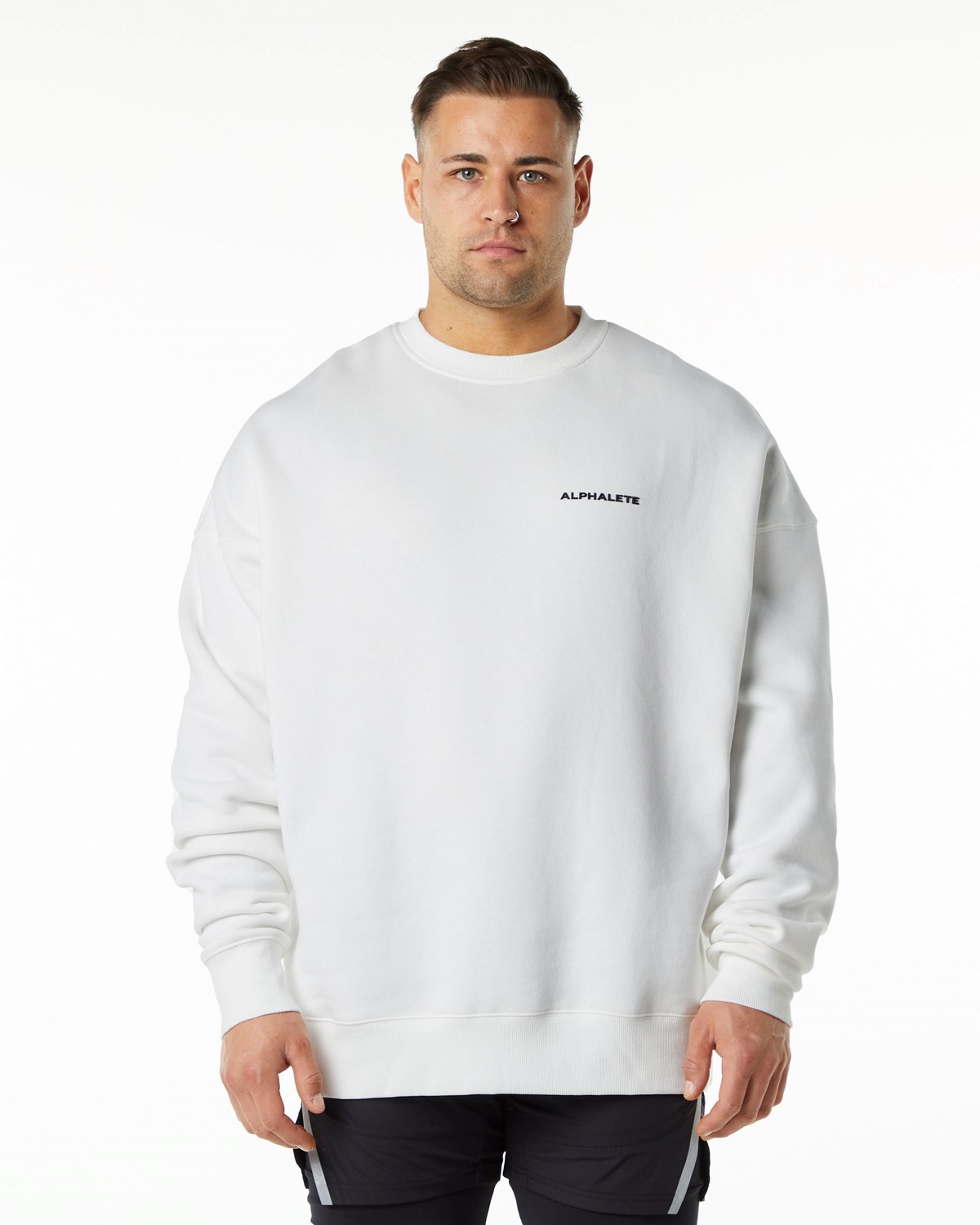 Alphalete Brushed Fleece Crewneck Sweater Hvide | FLGWS0397