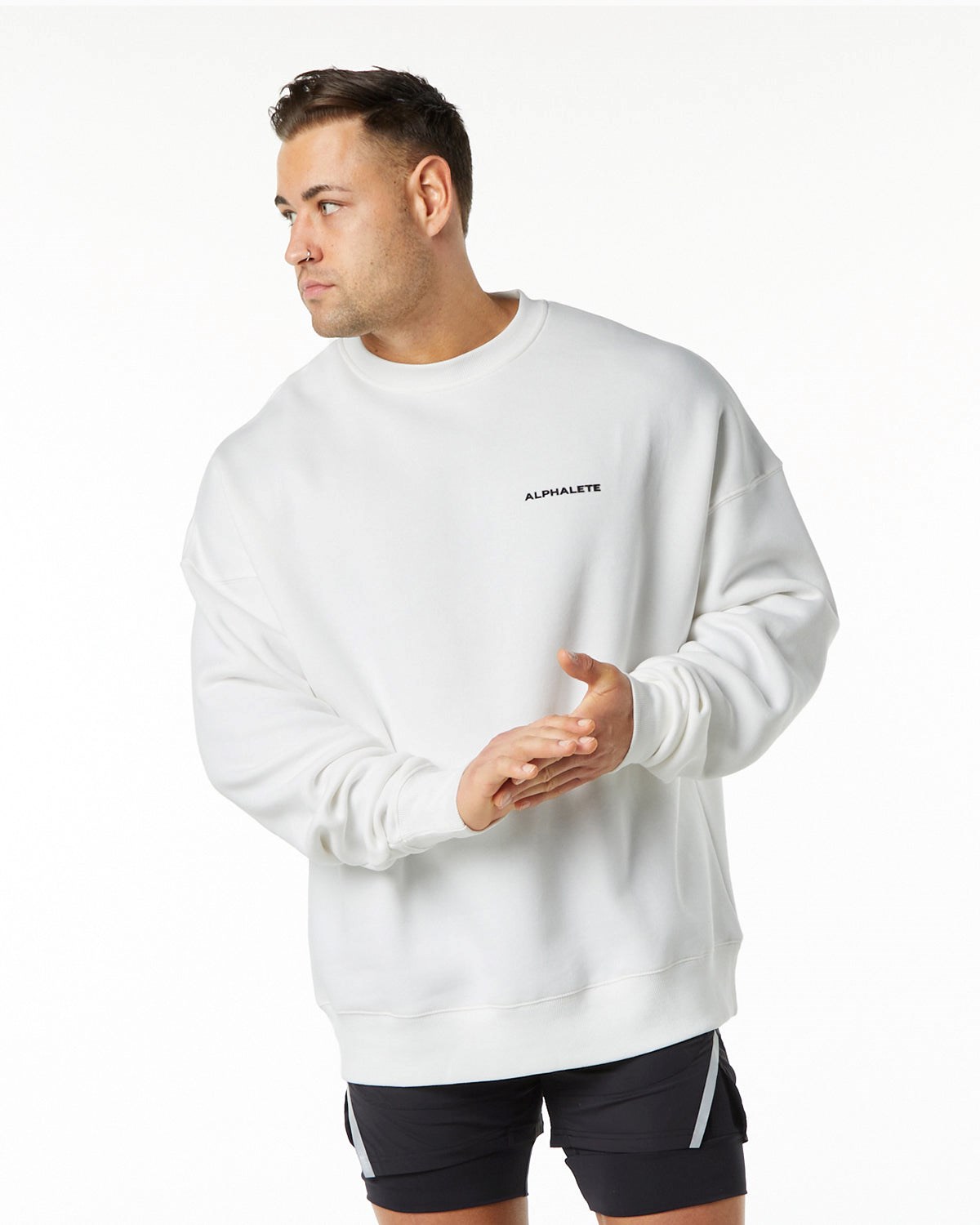 Alphalete Brushed Fleece Crewneck Sweater Hvide | FLGWS0397