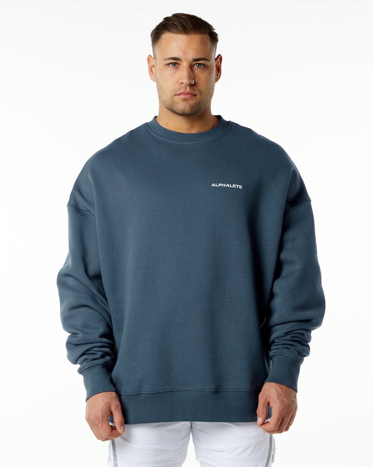 Alphalete Brushed Fleece Crewneck Sweater Blå | MDPYO9614