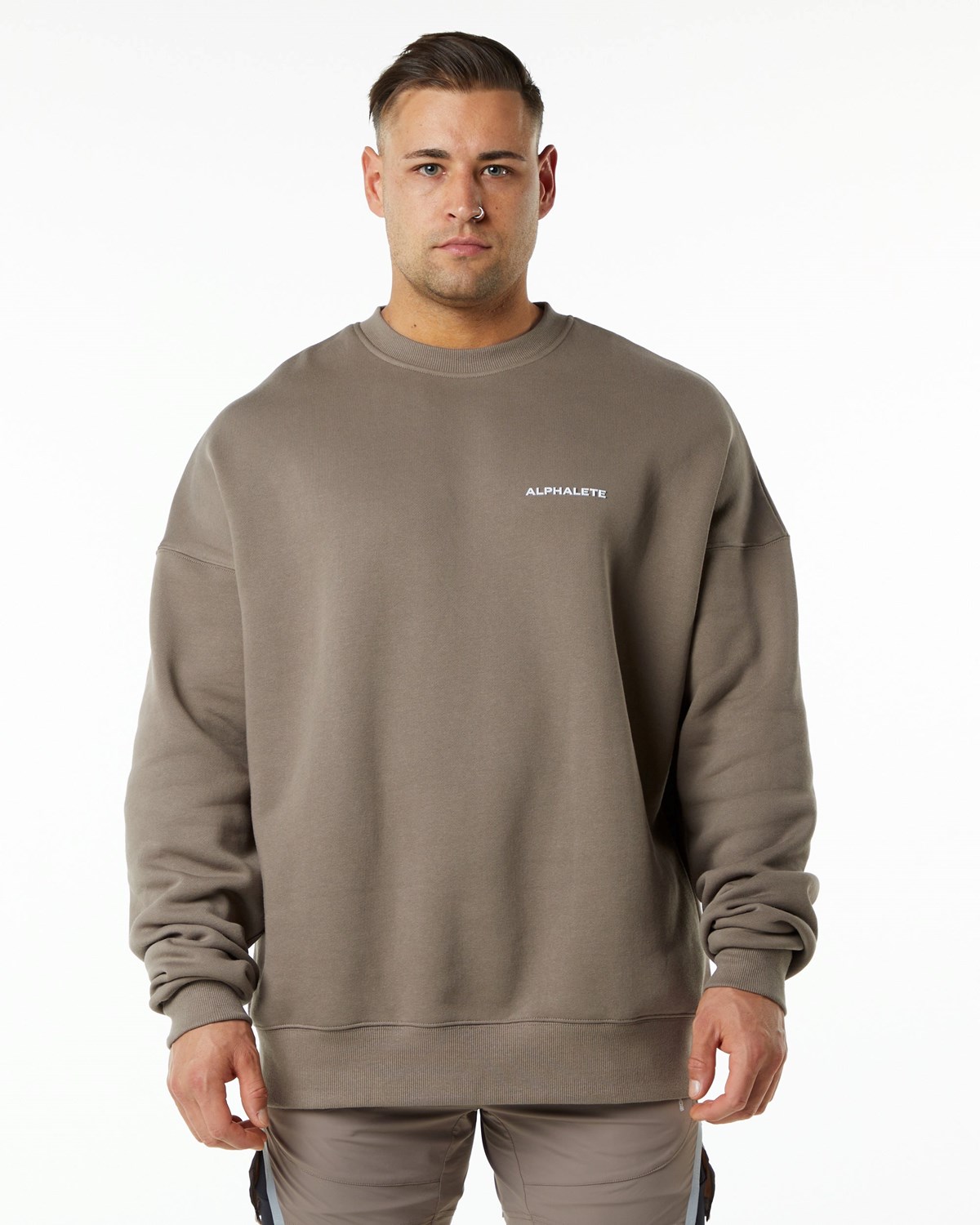 Alphalete Brushed Fleece Crewneck Sweater Mocha | NPQKO0914