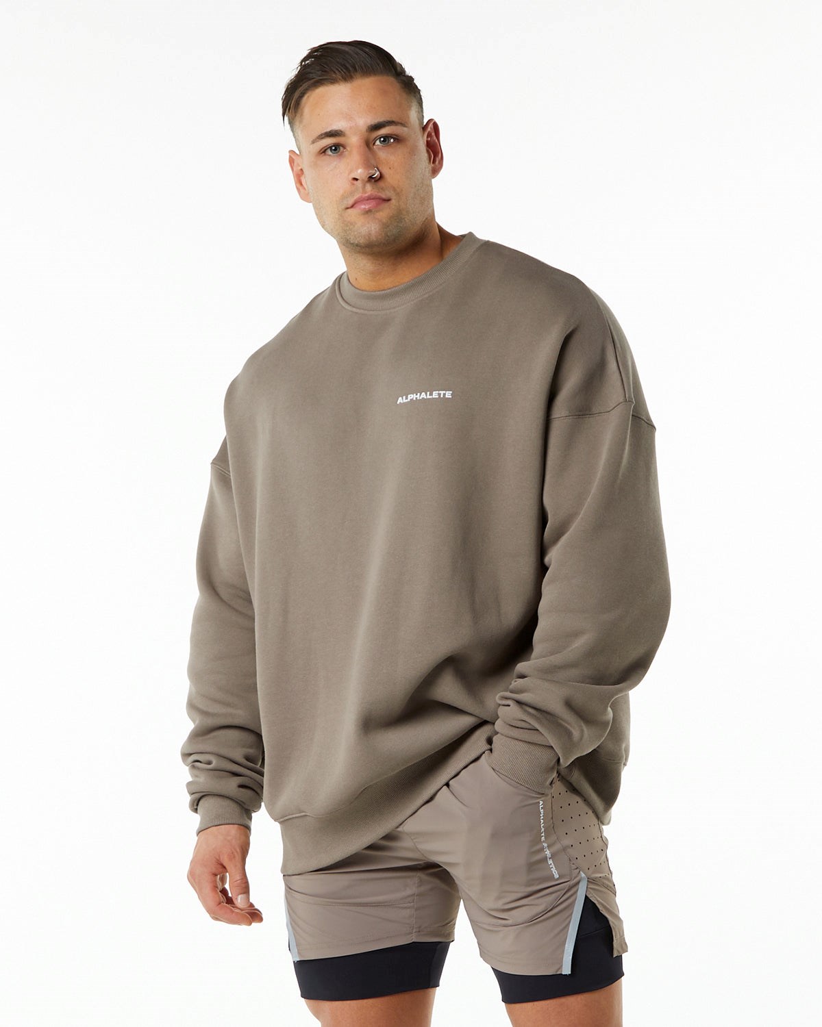 Alphalete Brushed Fleece Crewneck Sweater Mocha | NPQKO0914