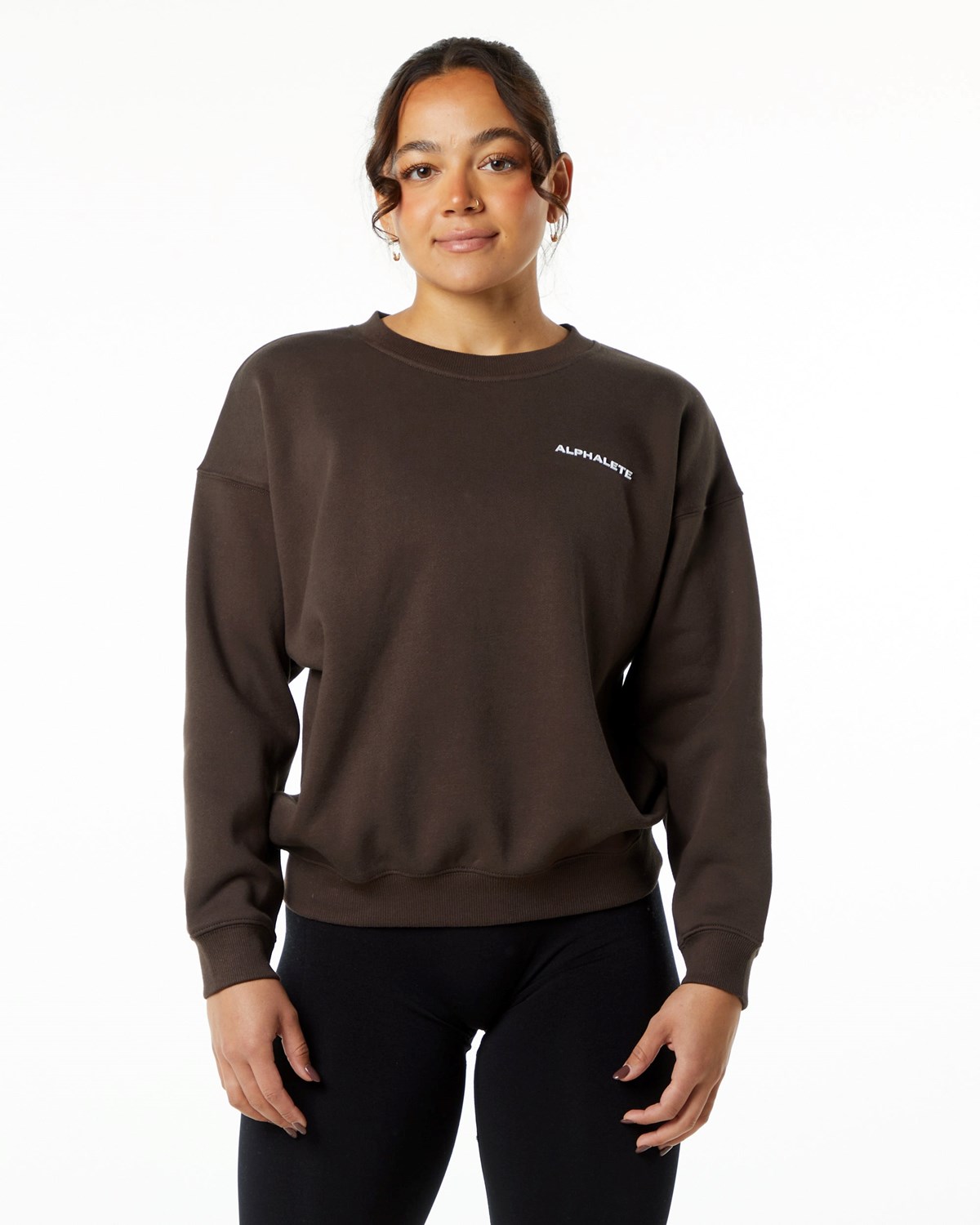 Alphalete Brushed Fleece Crewneck Sweater Brune | SMULP2819