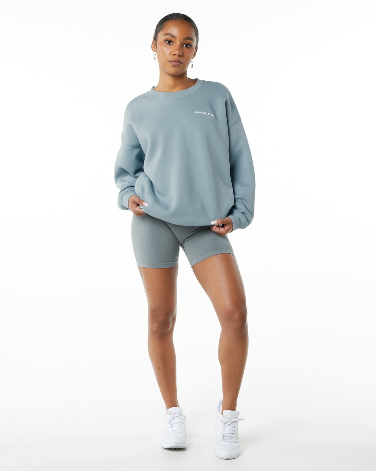 Alphalete Brushed Fleece Crewneck Sweater Blå | TWCMI2459