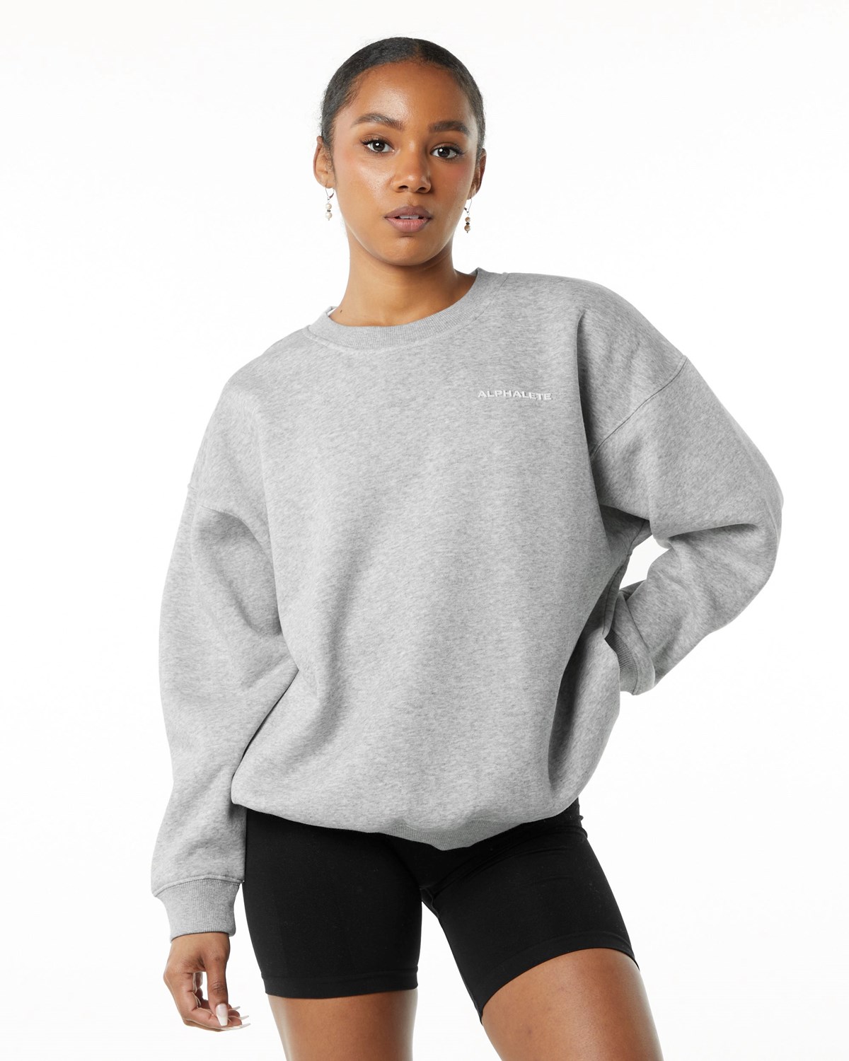 Alphalete Brushed Fleece Crewneck Sweater Grå | UHFKI5216