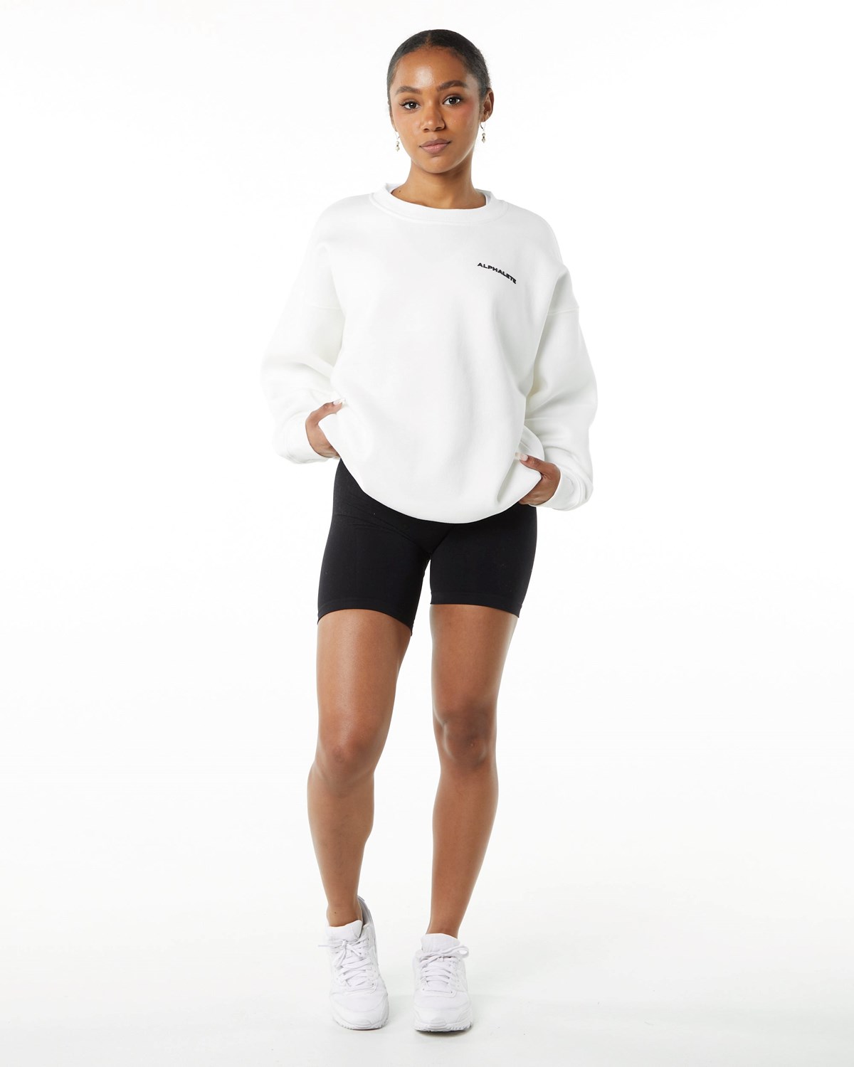 Alphalete Brushed Fleece Crewneck Sweater Hvide | WPOBC8137