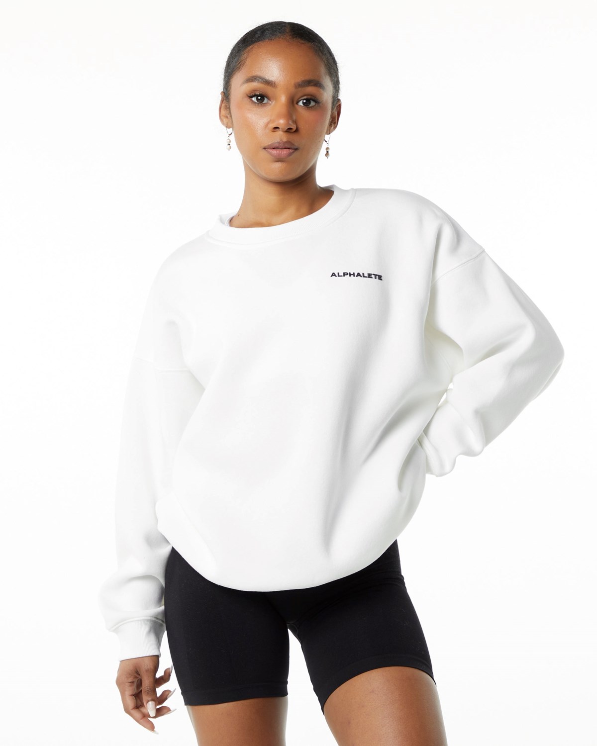 Alphalete Brushed Fleece Crewneck Sweater Hvide | WPOBC8137