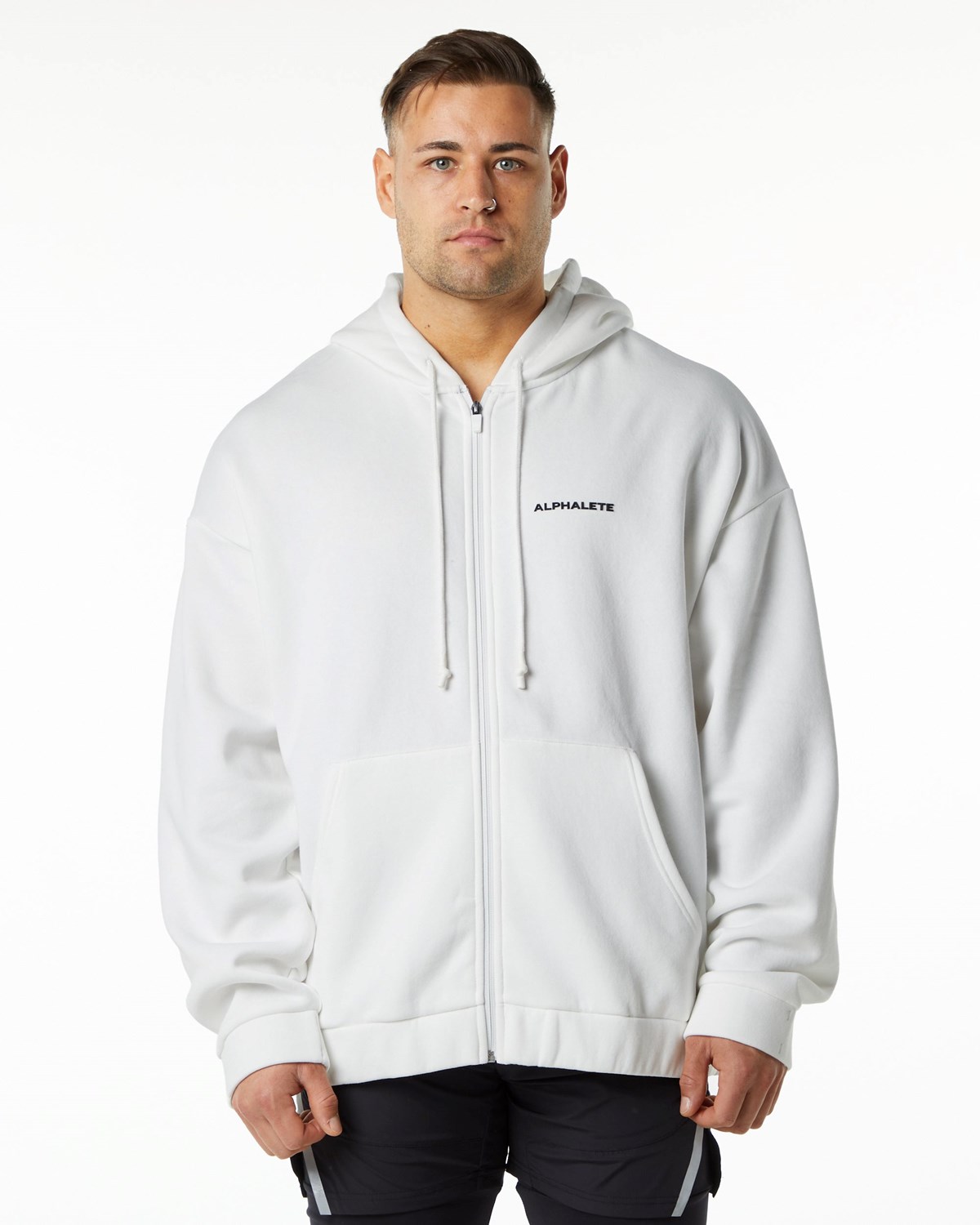 Alphalete Brushed Fleece Full-Zip Hoodie Hvide | DPTSN9523