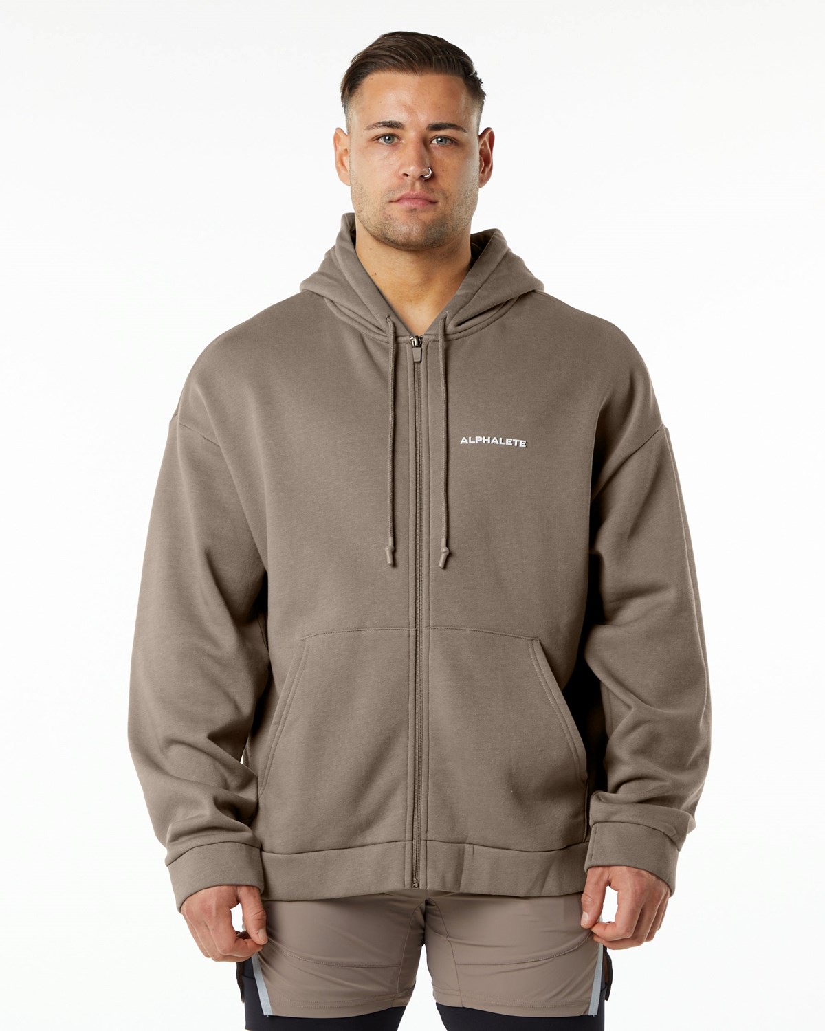 Alphalete Brushed Fleece Full-Zip Hoodie Mocha | LDJYO8906