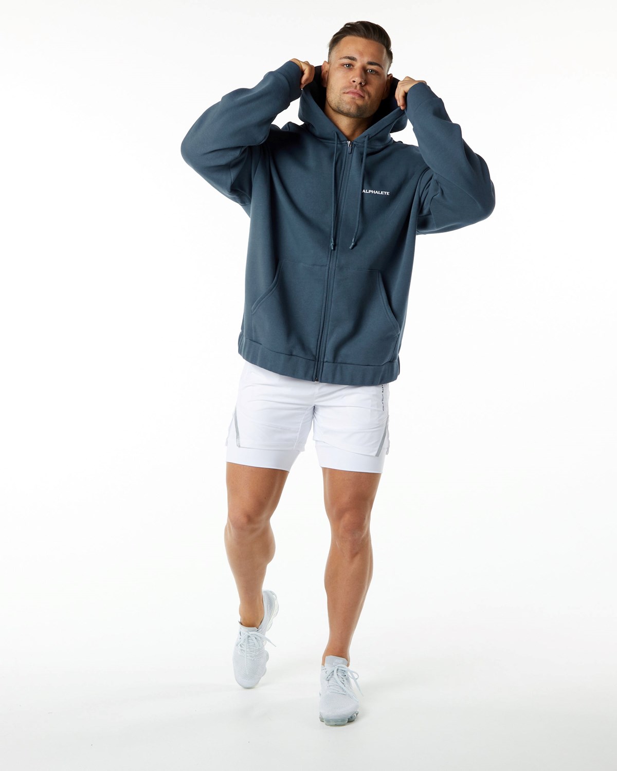 Alphalete Brushed Fleece Full-Zip Hoodie Blå | QMEUC1903