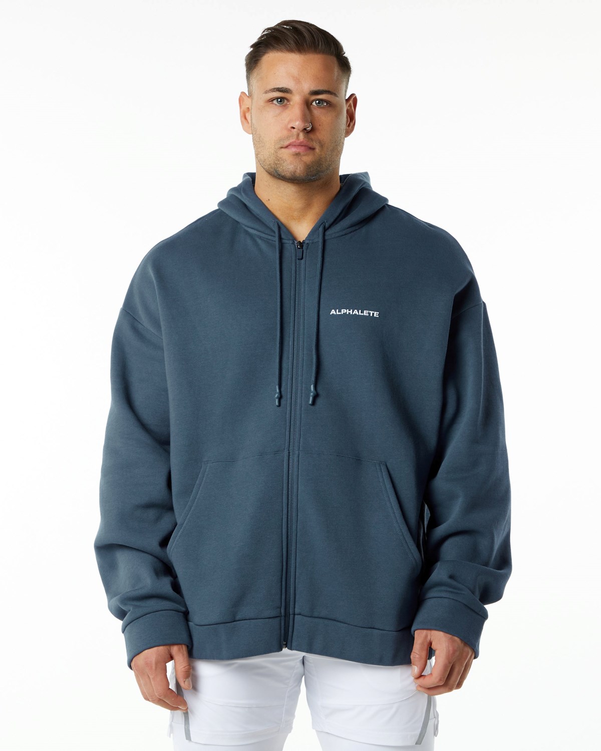 Alphalete Brushed Fleece Full-Zip Hoodie Blå | QMEUC1903