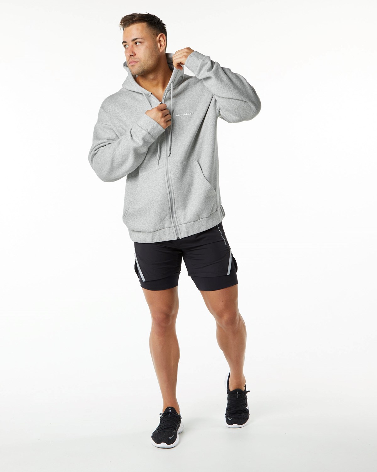 Alphalete Brushed Fleece Full-Zip Hoodie Grå | VZPTD5624