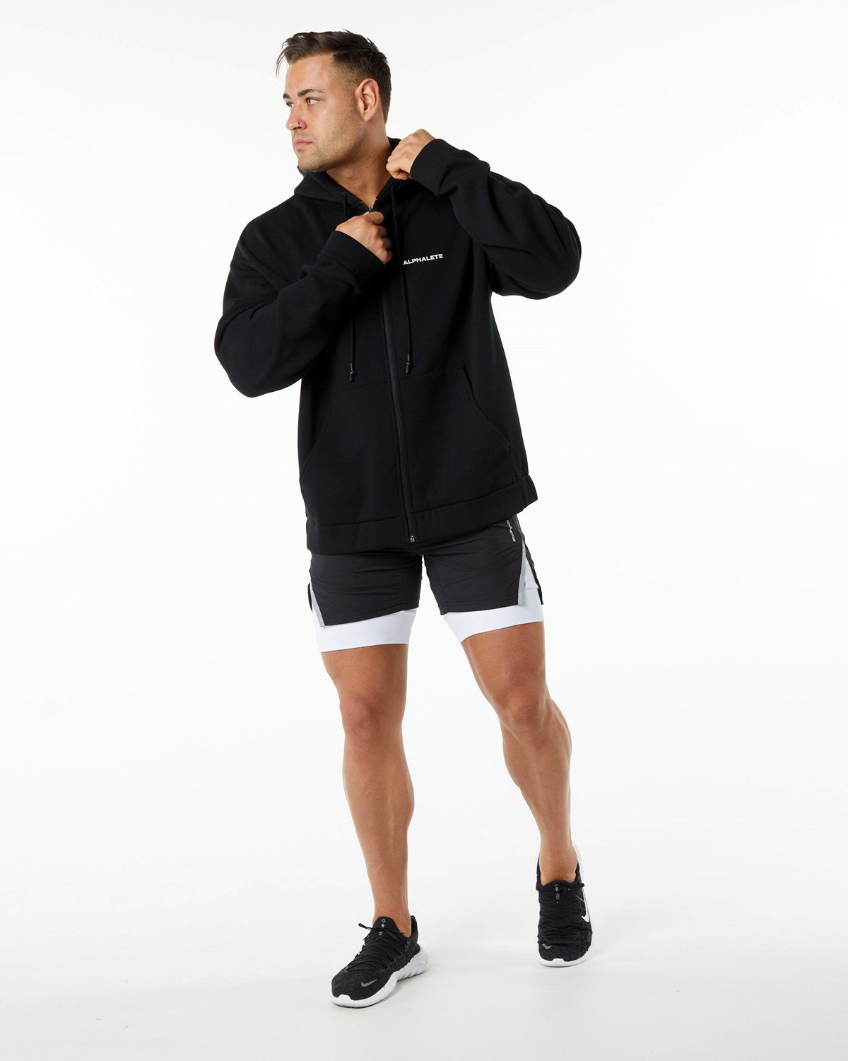 Alphalete Brushed Fleece Full-Zip Hoodie Sort | WECPY1926