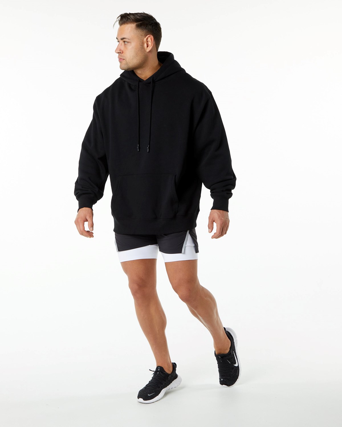 Alphalete Brushed Fleece Grafisk Hoodie Sort | DHAQT5476