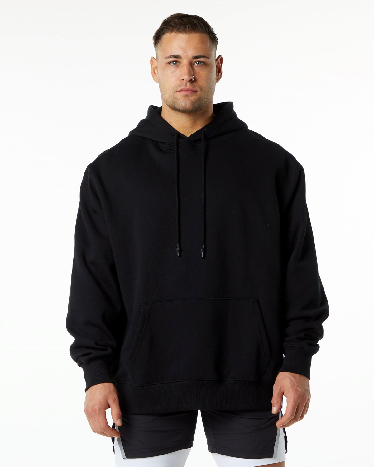 Alphalete Brushed Fleece Grafisk Hoodie Sort | DHAQT5476