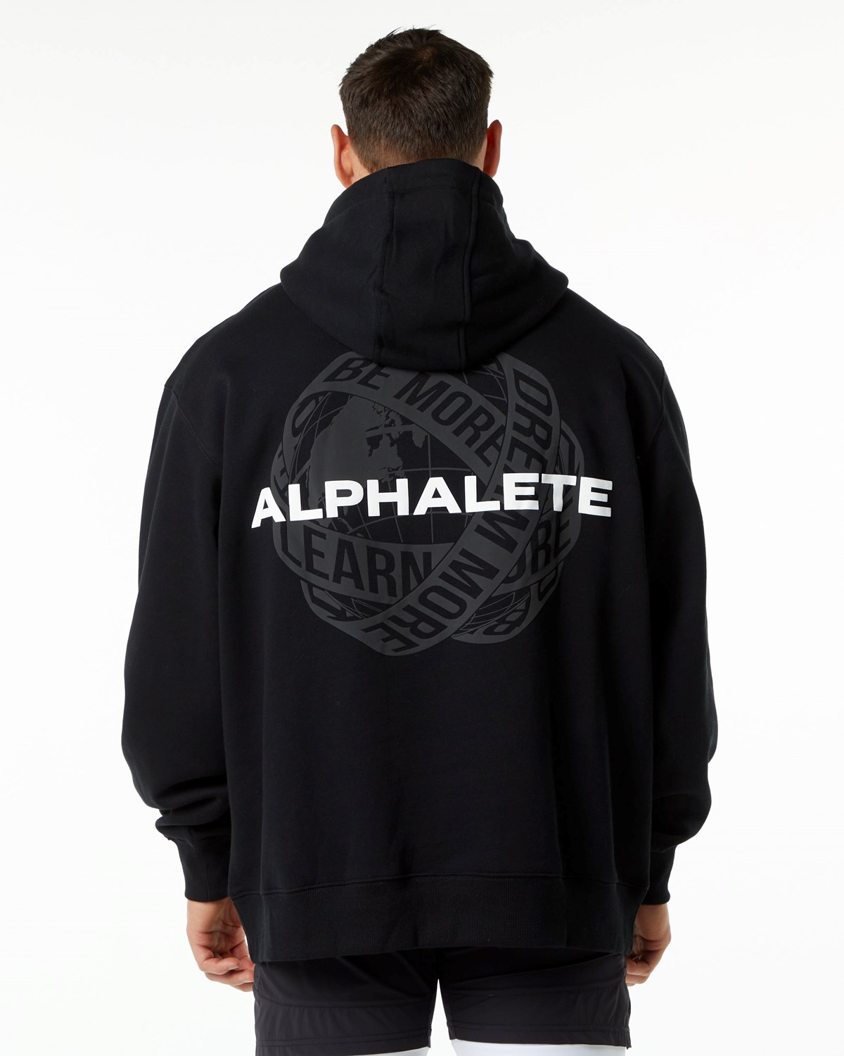 Alphalete Brushed Fleece Grafisk Hoodie Sort | DHAQT5476