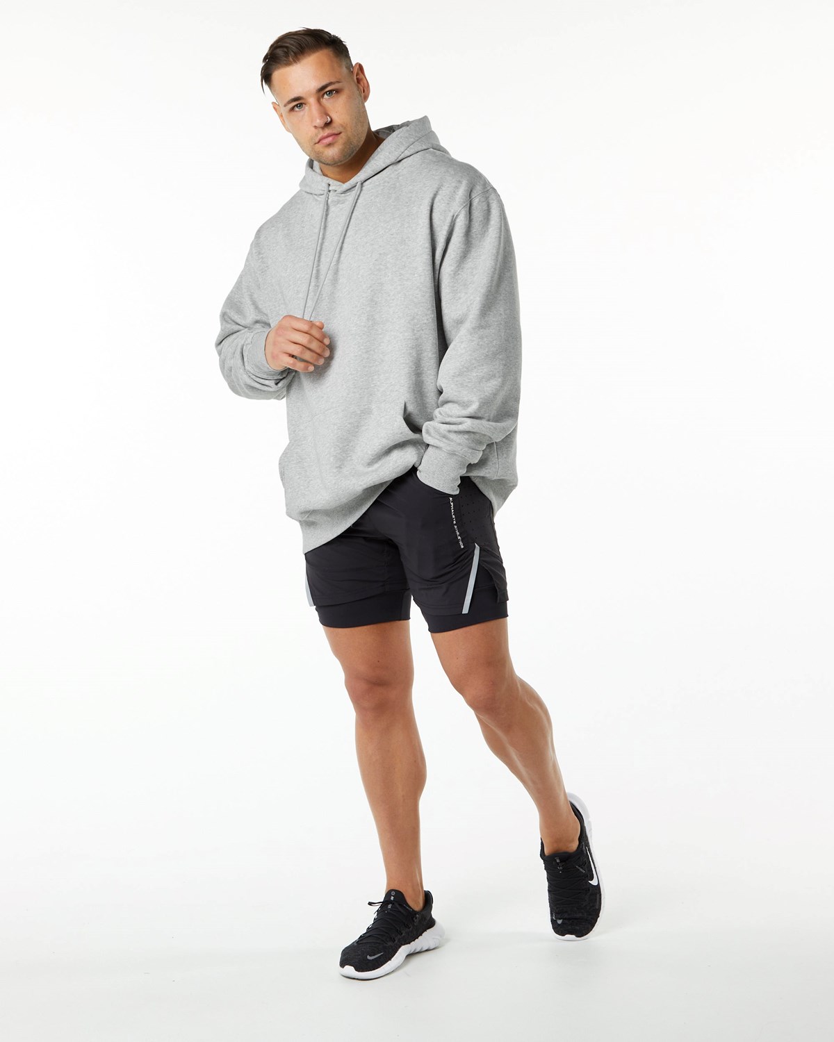 Alphalete Brushed Fleece Grafisk Hoodie Grå | MJNQF1984