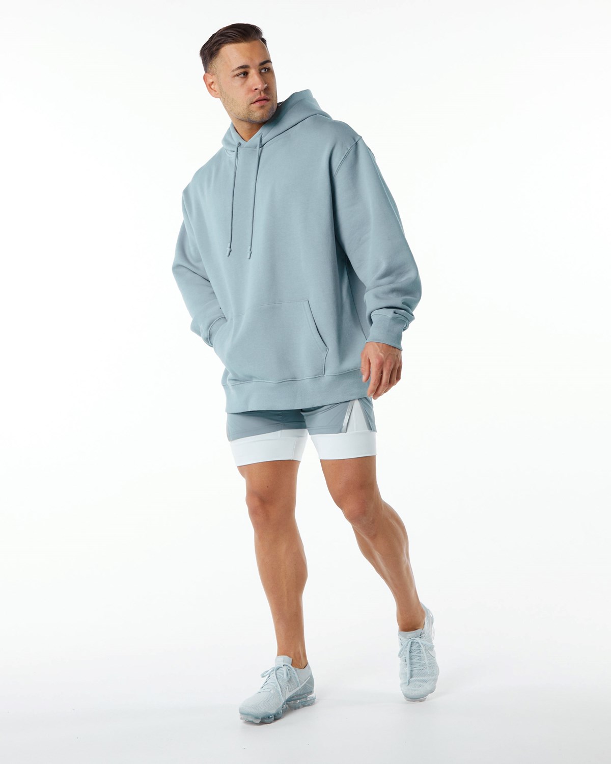 Alphalete Brushed Fleece Grafisk Hoodie Blå | RFEXP5920