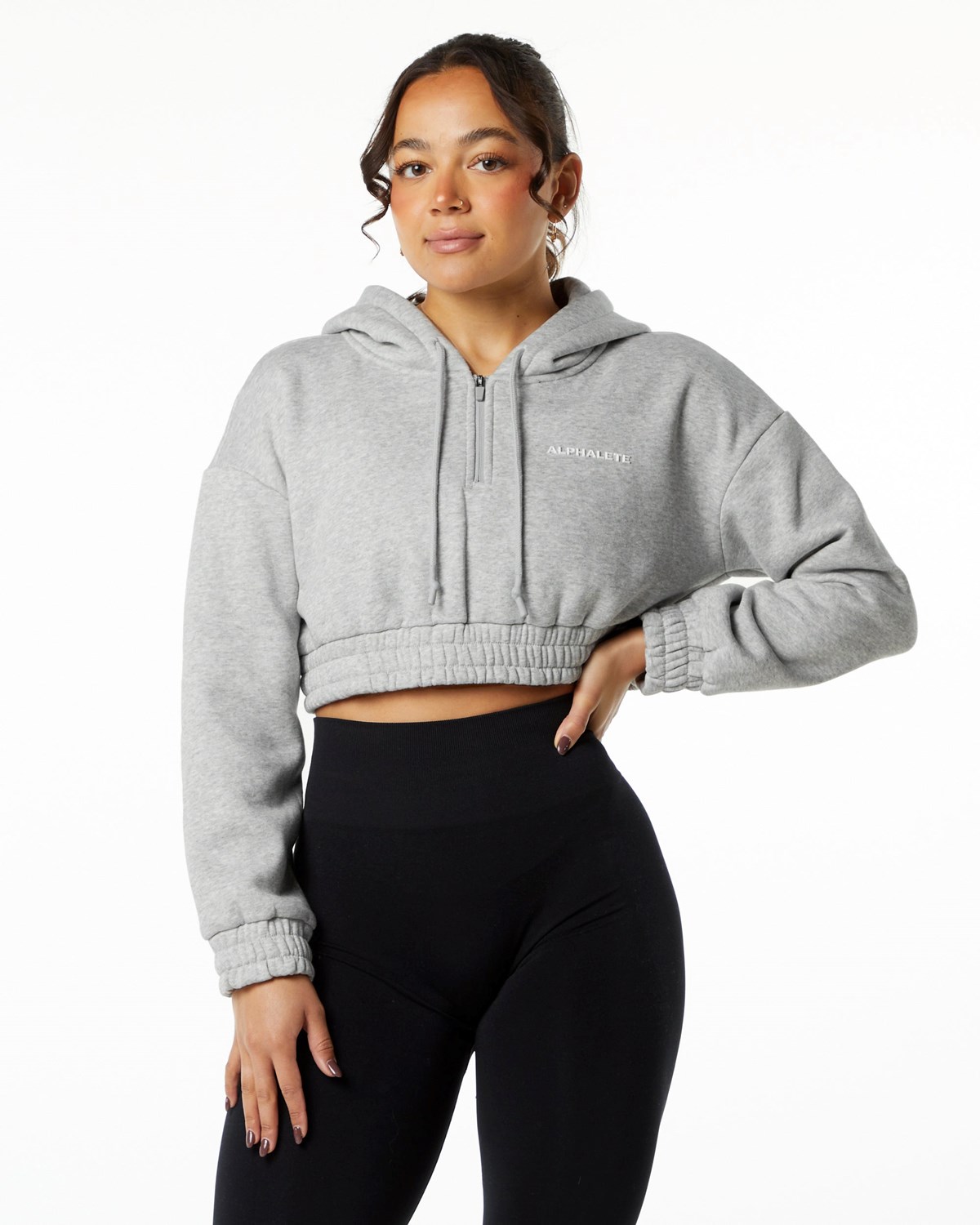 Alphalete Brushed Fleece Half-Zip Crop Hoodie Grå | BPGAN2351