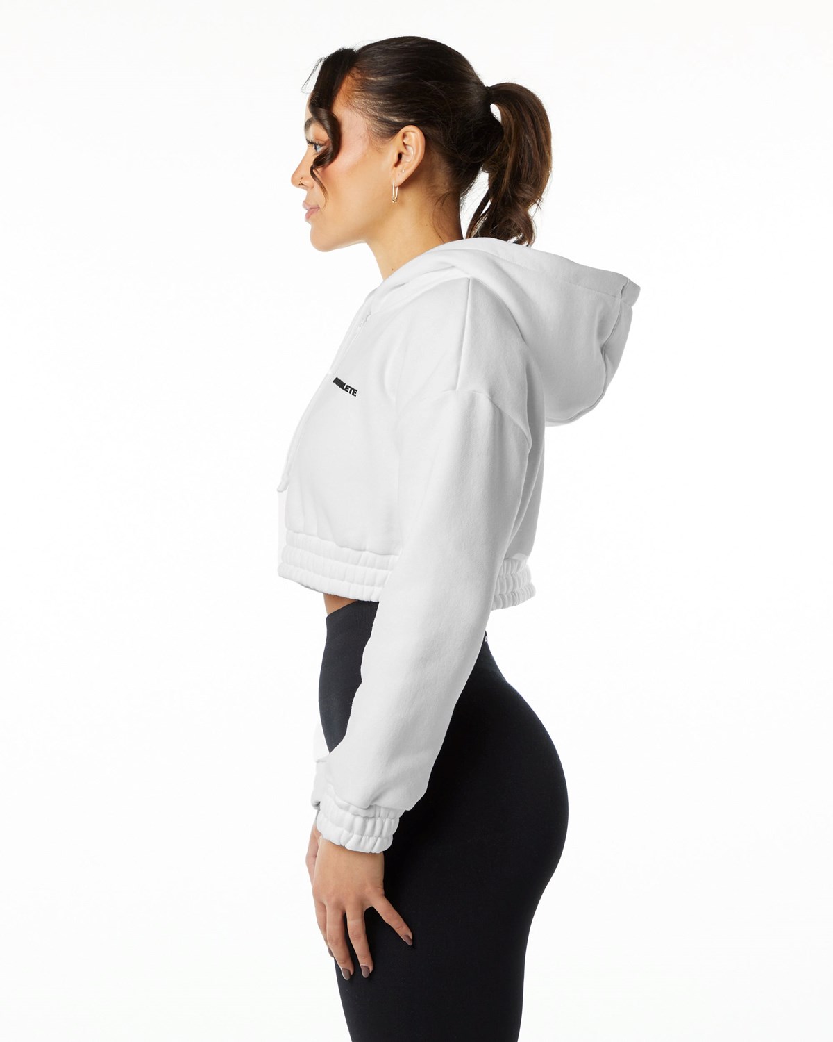 Alphalete Brushed Fleece Half-Zip Crop Hoodie Hvide | CQZFG2356