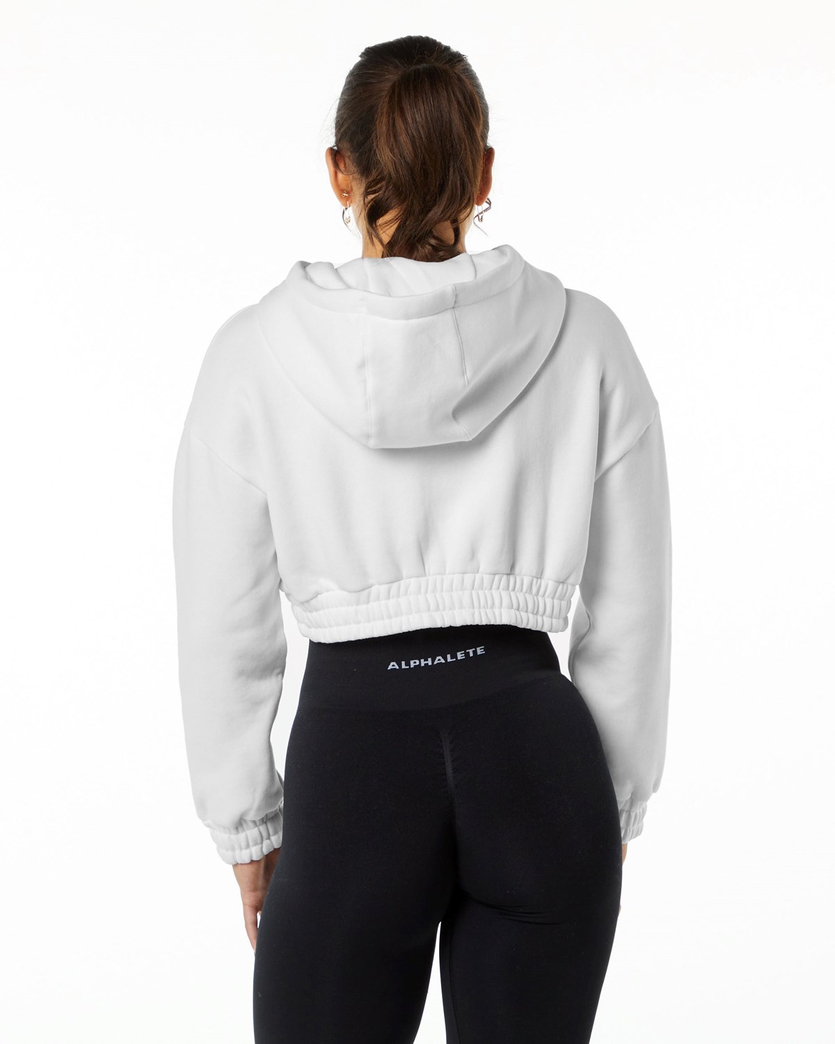 Alphalete Brushed Fleece Half-Zip Crop Hoodie Hvide | CQZFG2356