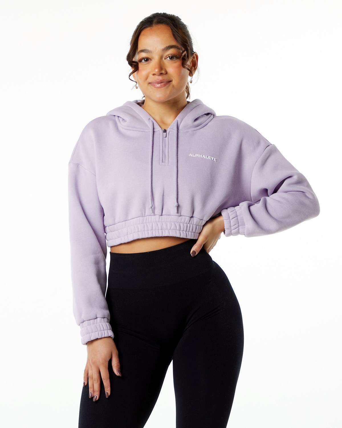 Alphalete Brushed Fleece Half-Zip Crop Hoodie Misty Lilac | EFSIV9205