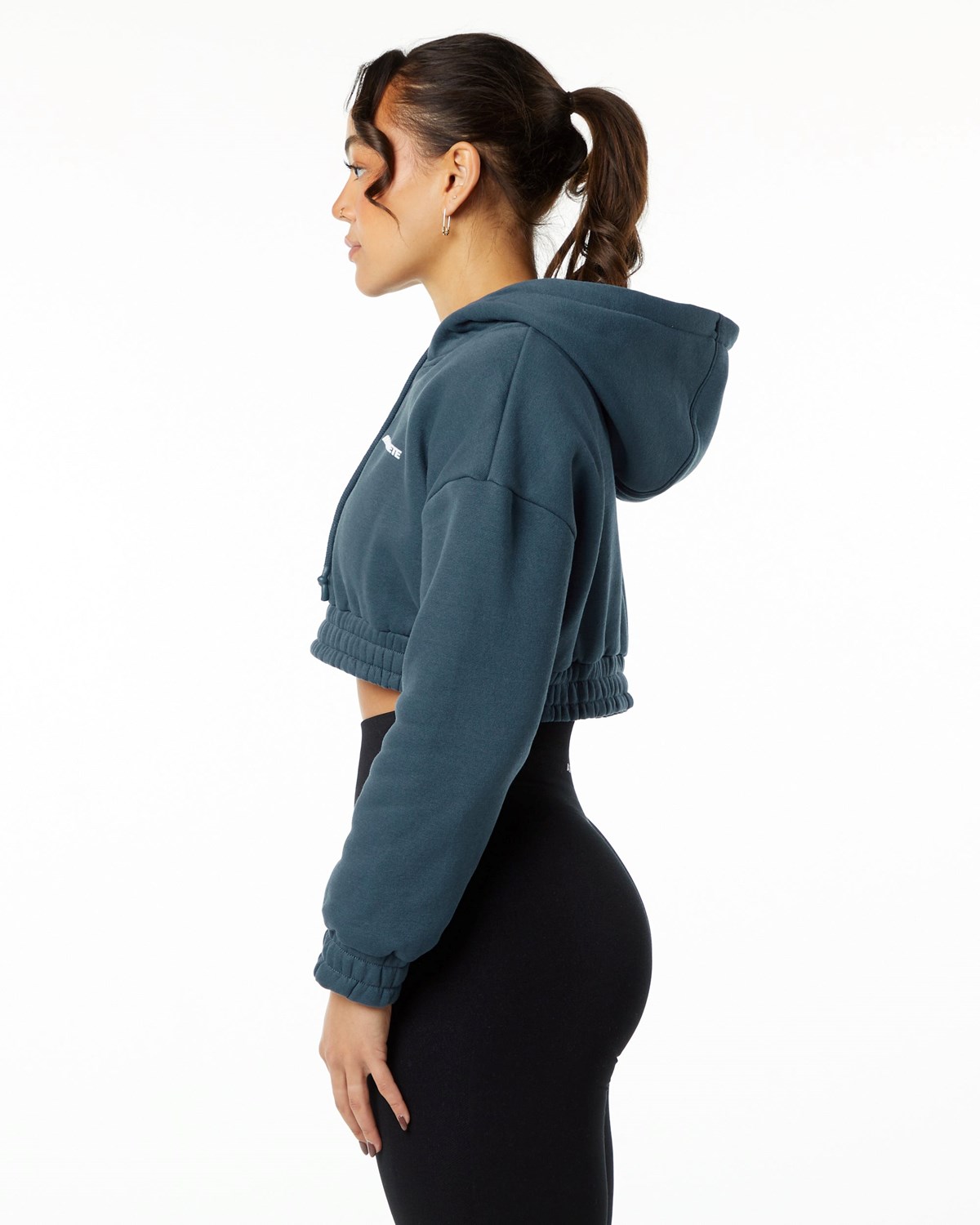 Alphalete Brushed Fleece Half-Zip Crop Hoodie Blå | PUAGH7452