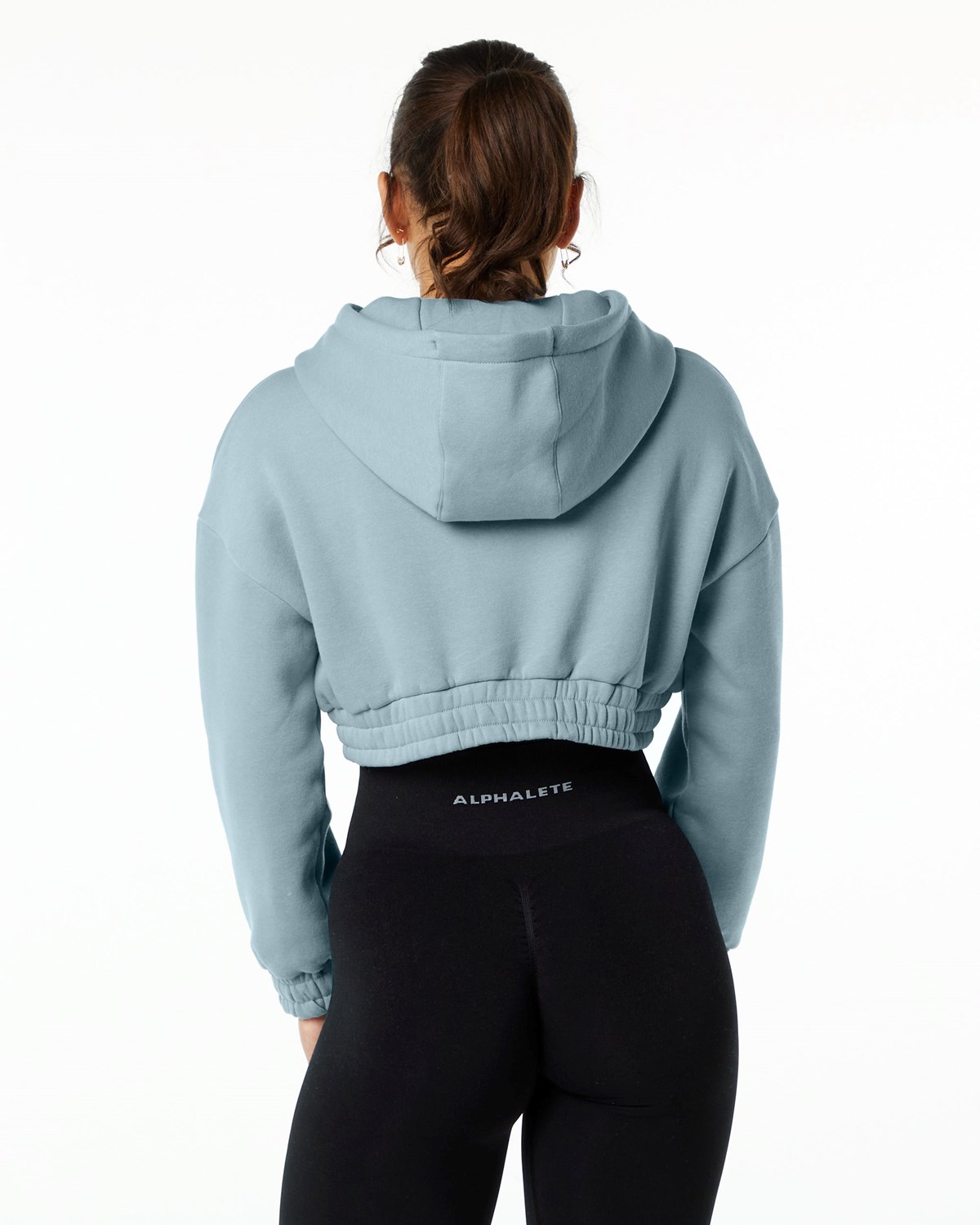 Alphalete Brushed Fleece Half-Zip Crop Hoodie Blå | PWXED1857