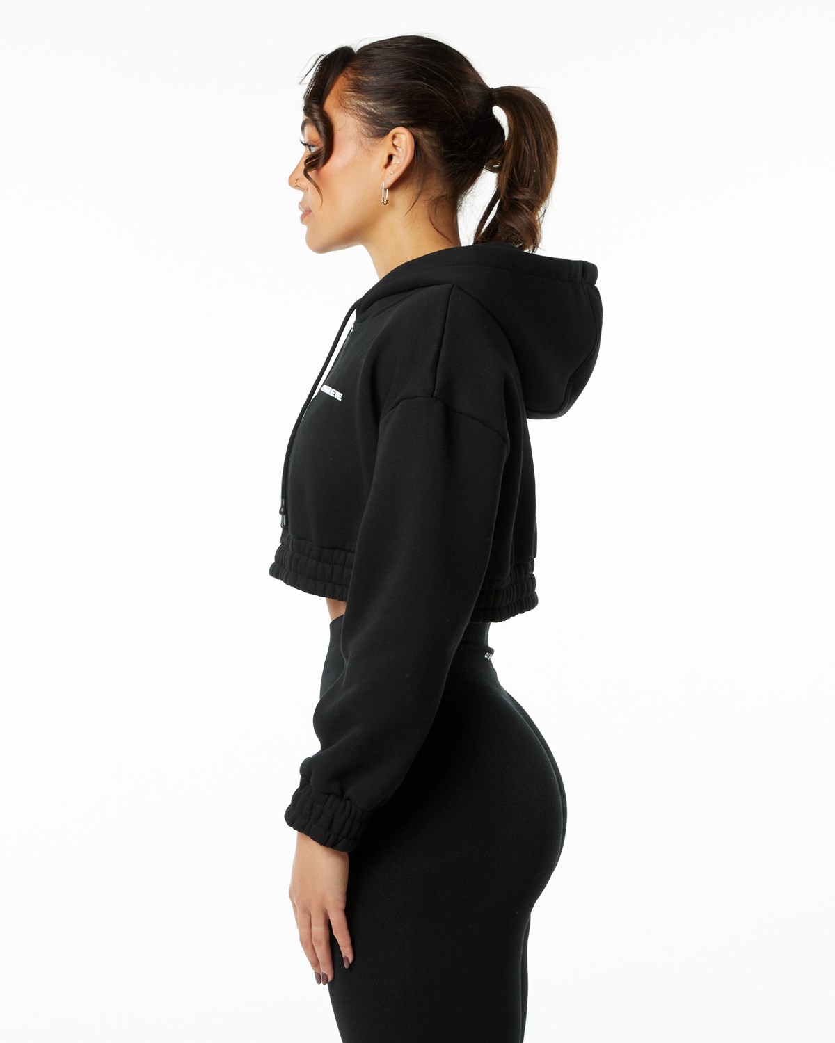 Alphalete Brushed Fleece Half-Zip Crop Hoodie Sort | SYWTJ1257