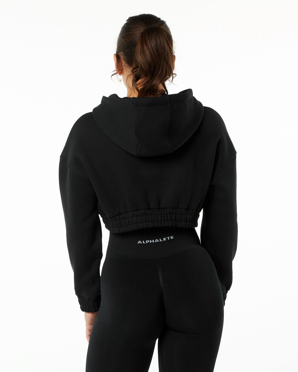 Alphalete Brushed Fleece Half-Zip Crop Hoodie Sort | SYWTJ1257