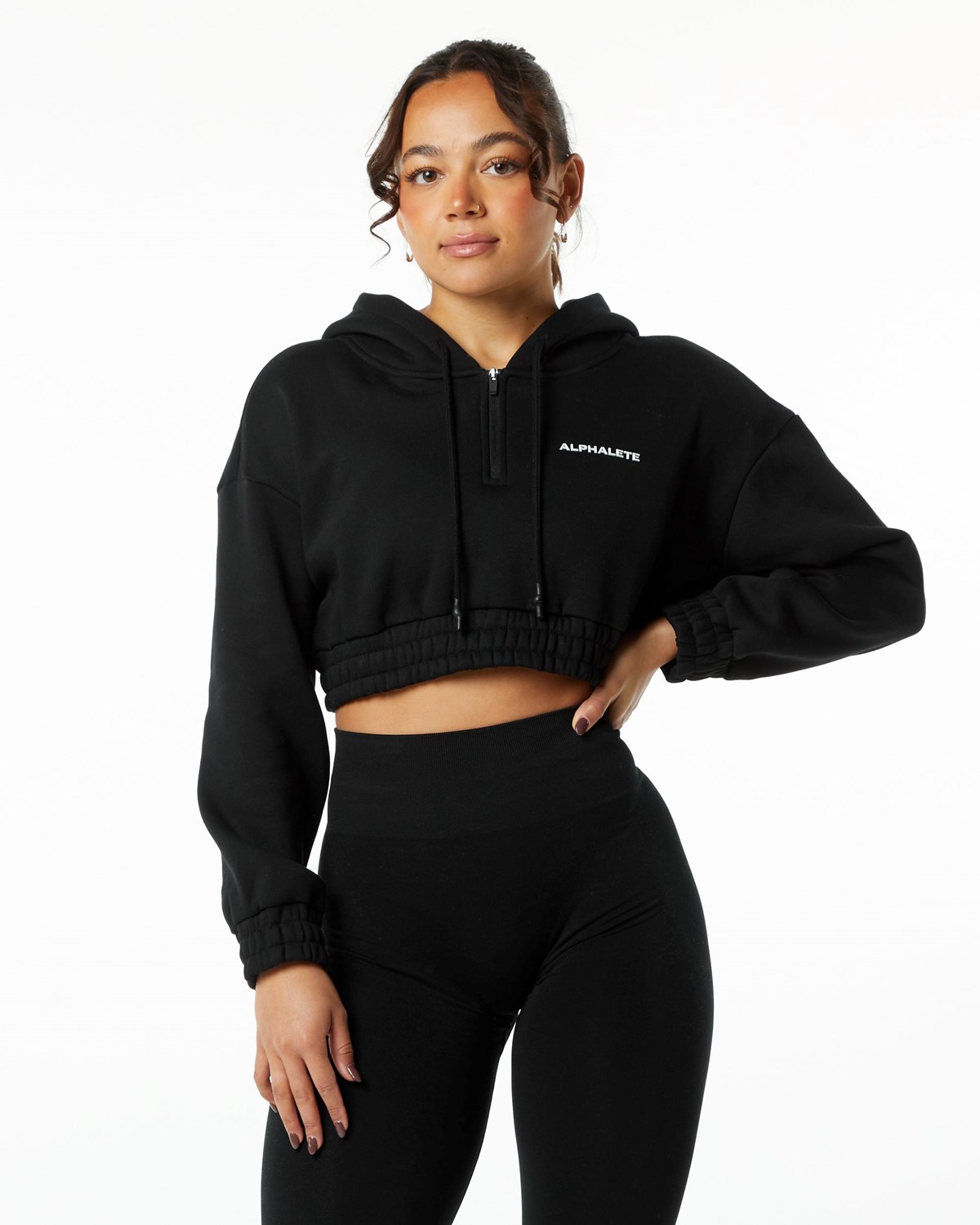 Alphalete Brushed Fleece Half-Zip Crop Hoodie Sort | SYWTJ1257