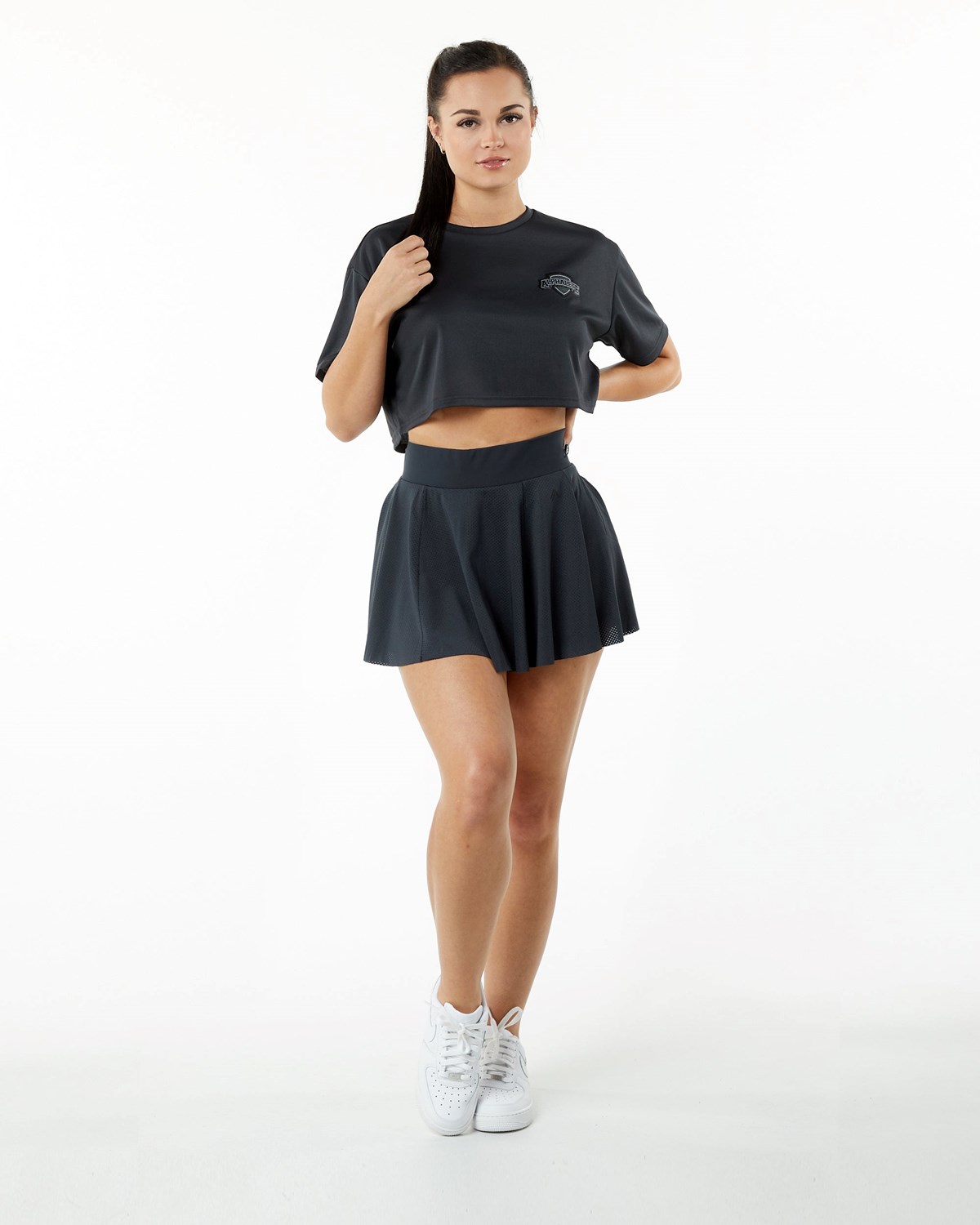 Alphalete Compression Forede Mesh Skirt Sort | QXNOR8053