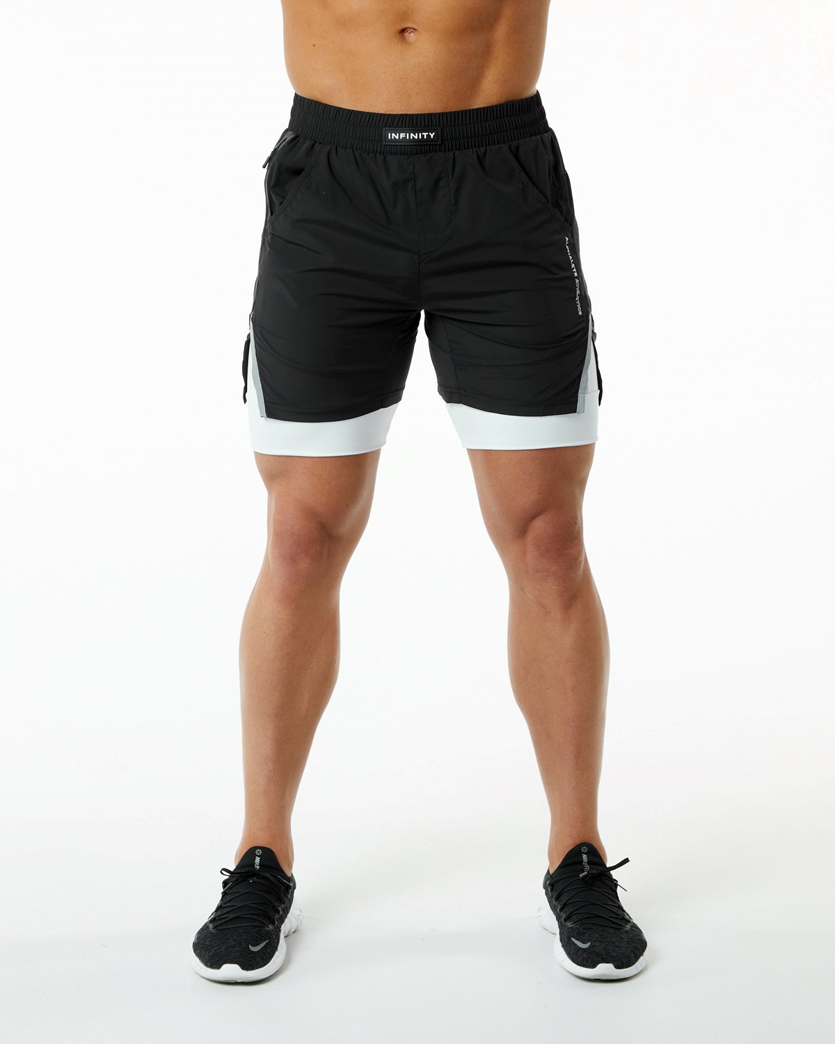 Alphalete Compression Forede Woven Trænings Kort Sort Hvide | JVFMD9723