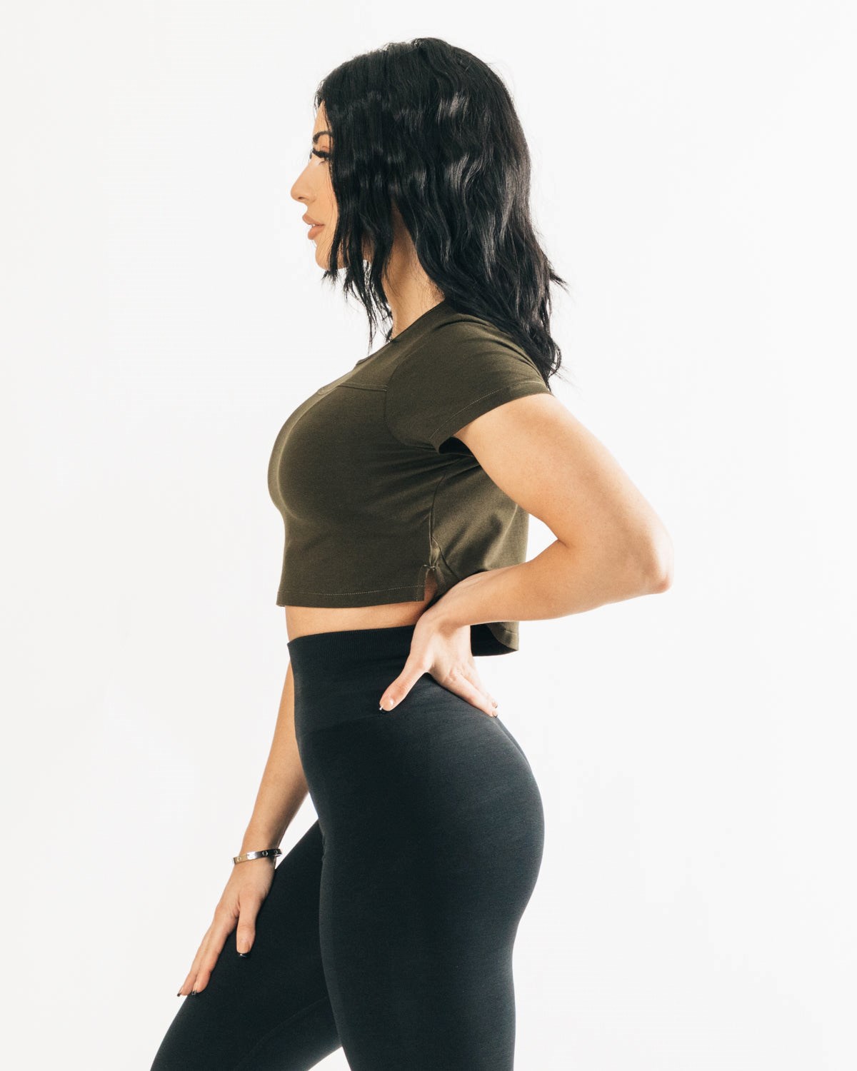 Alphalete Cropped Premium Kort Sleeve Espresso | WXCON2580