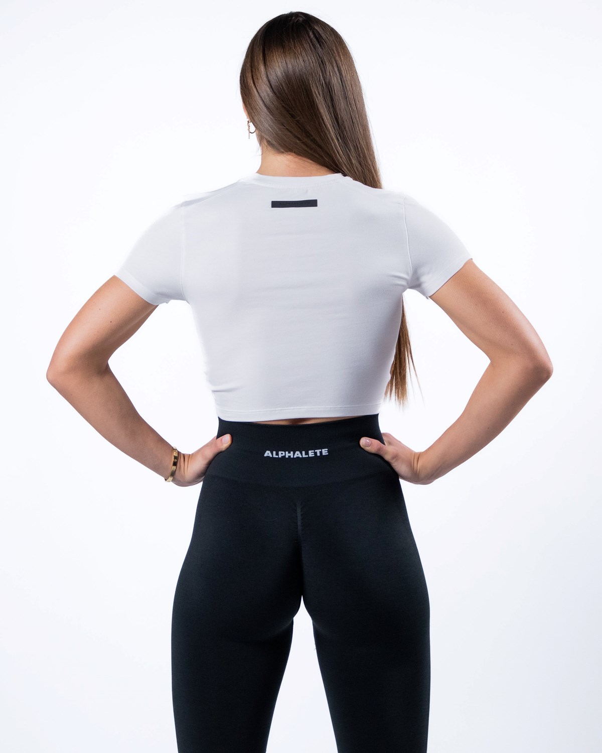 Alphalete Cropped Premium Kort Sleeve Hvide | QJGON1074