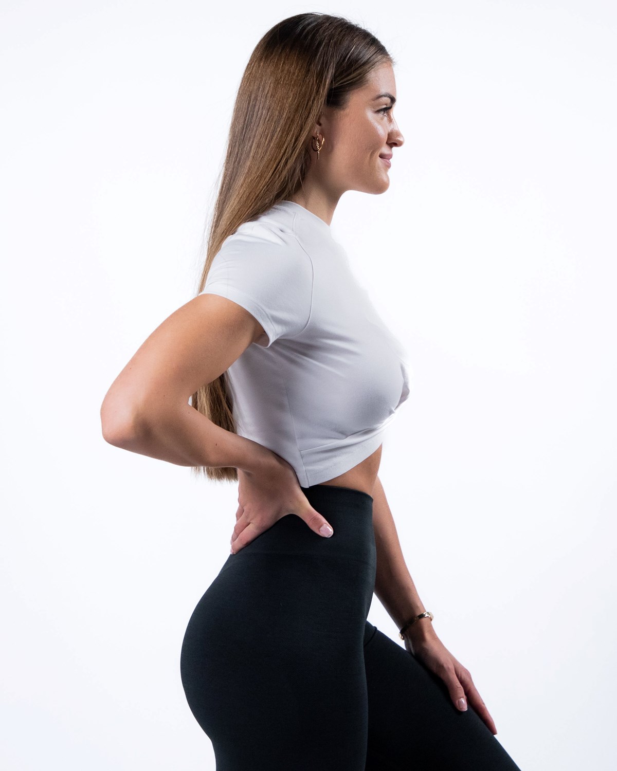 Alphalete Cropped Premium Kort Sleeve Hvide | QJGON1074