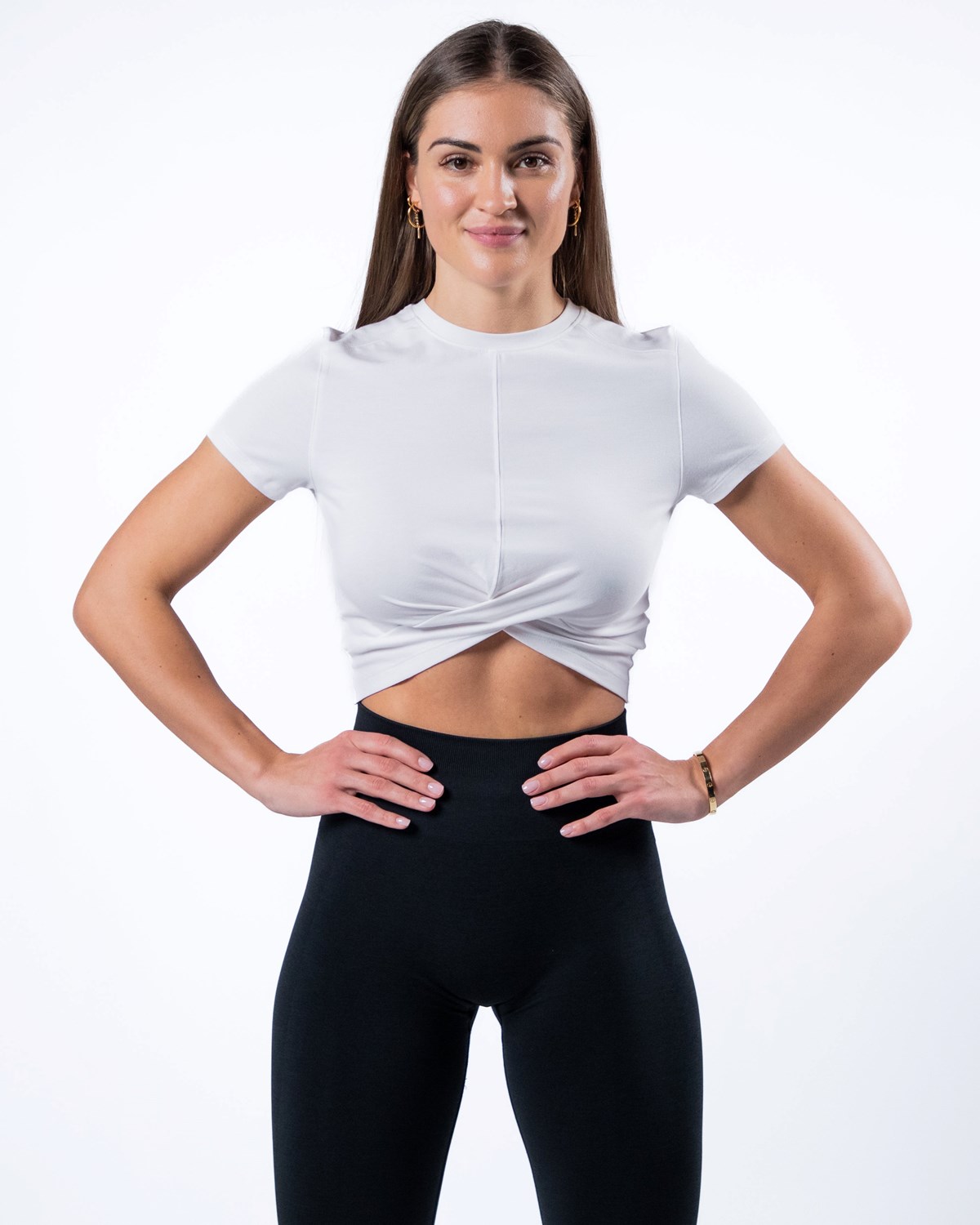 Alphalete Cropped Premium Kort Sleeve Hvide | QJGON1074