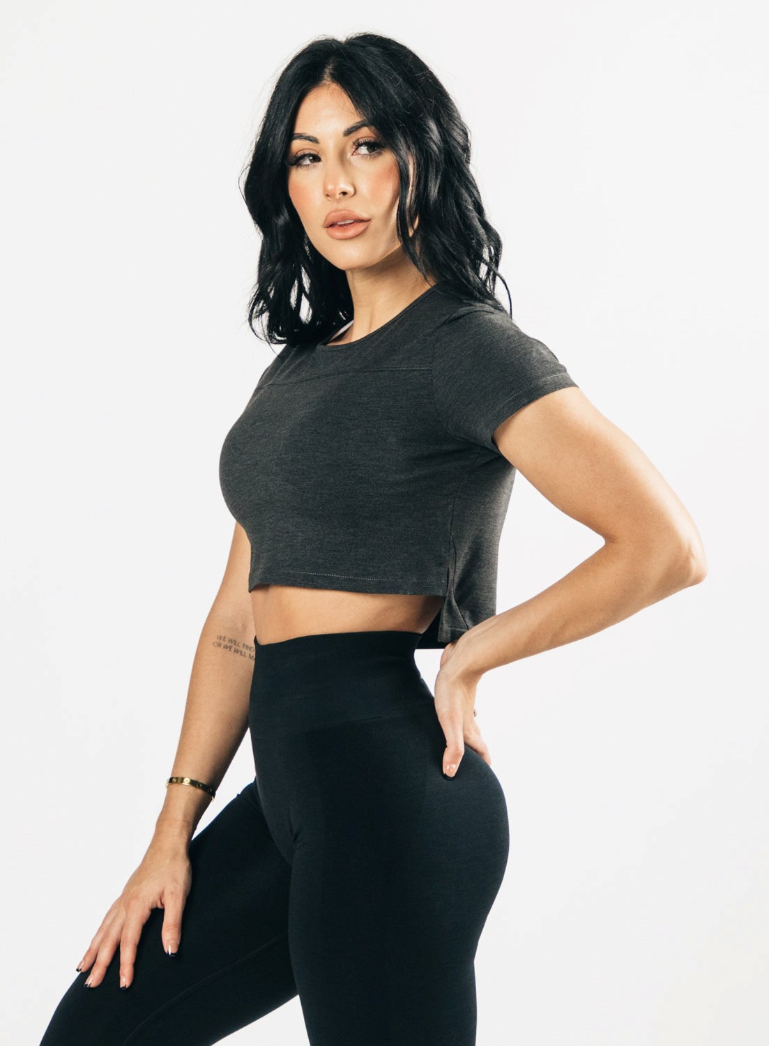 Alphalete Cropped Premium Kort Sleeve Sort | LAZCN7304