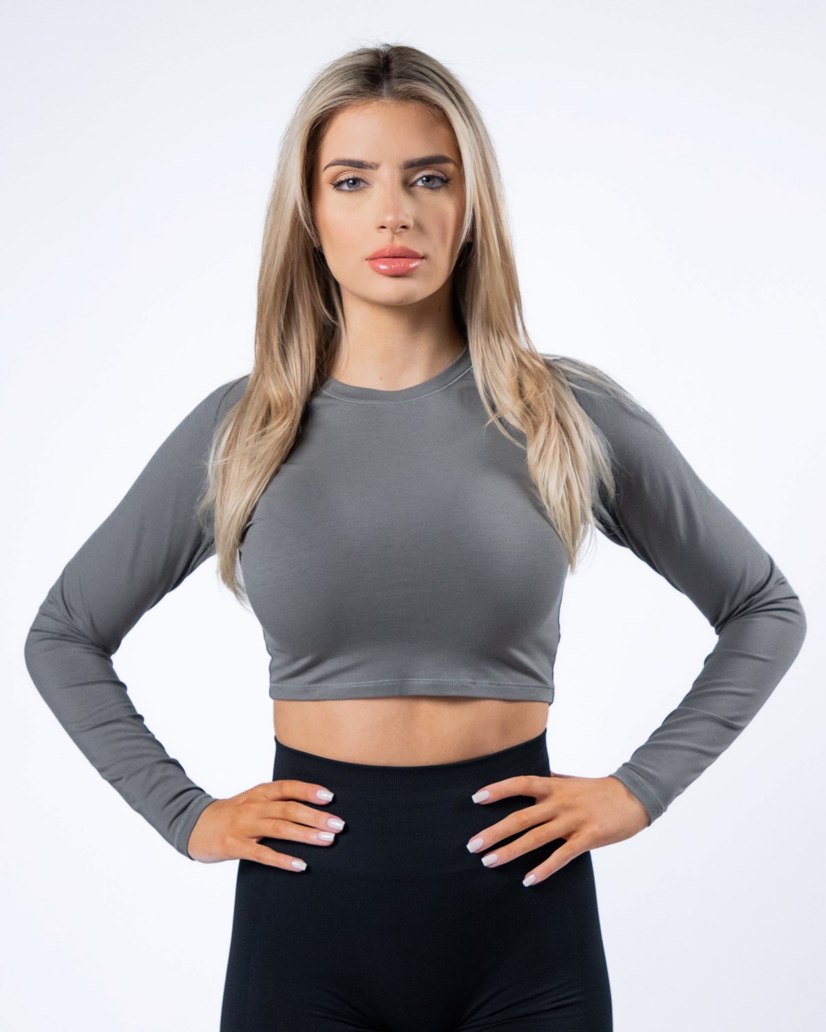 Alphalete Cropped Premium Long Sleeve Grå | ICYUA4361