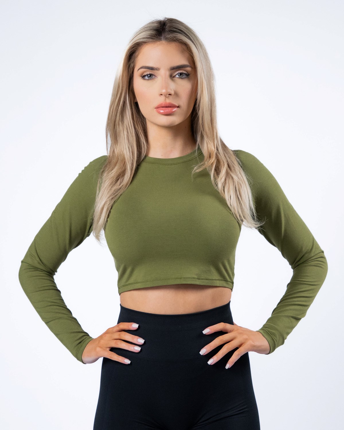 Alphalete Cropped Premium Long Sleeve Grøn | LFTDU3461