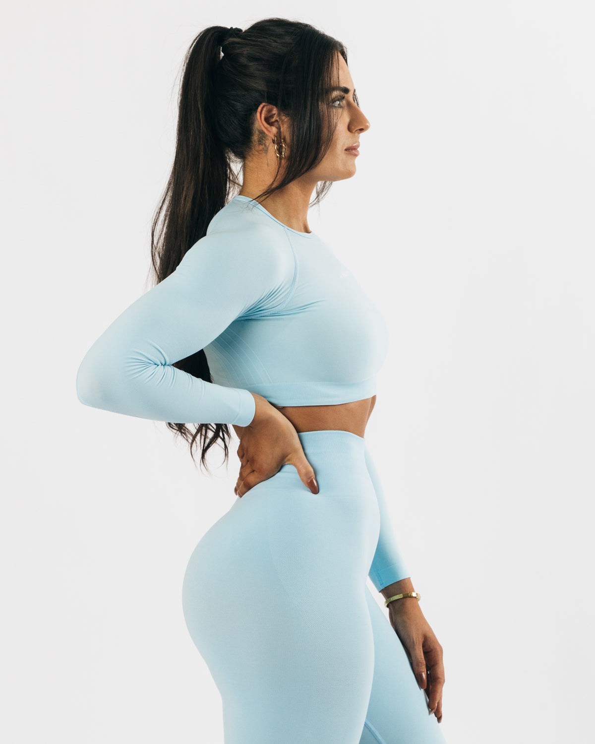 Alphalete Cropped Seamless Long Sleeve Blå | EORTZ6452