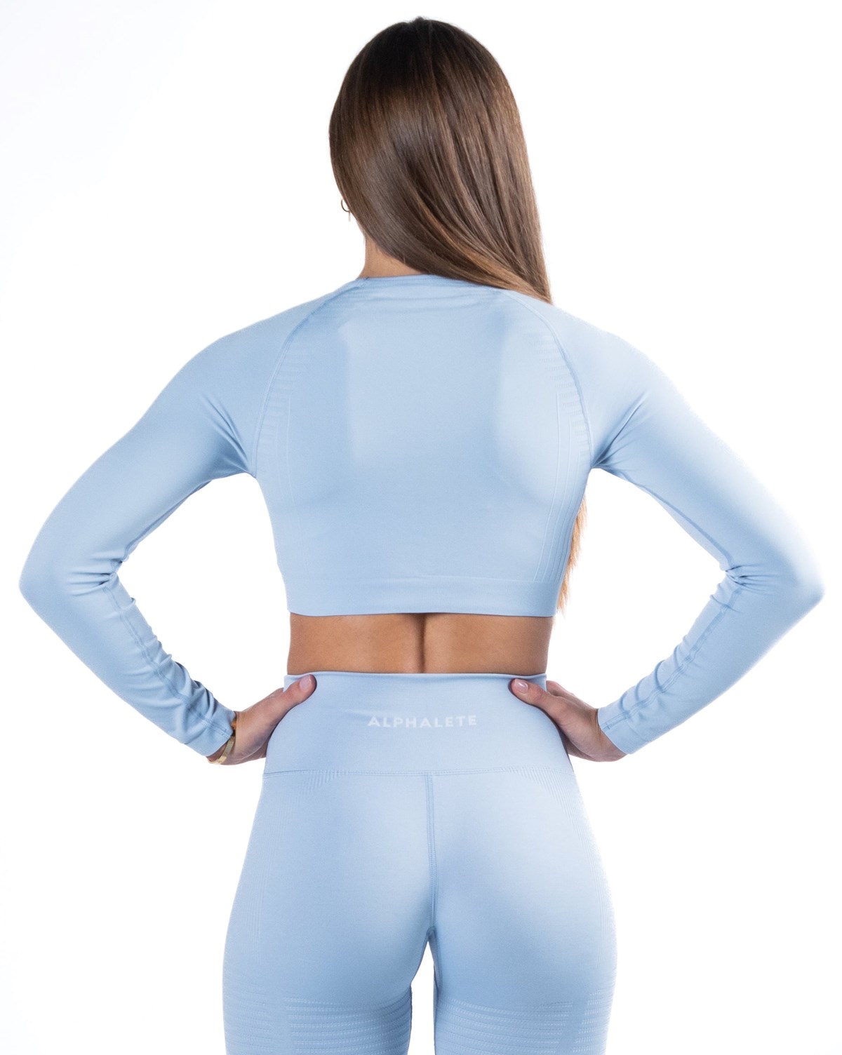 Alphalete Cropped Seamless Long Sleeve Blå | FYMXV0265