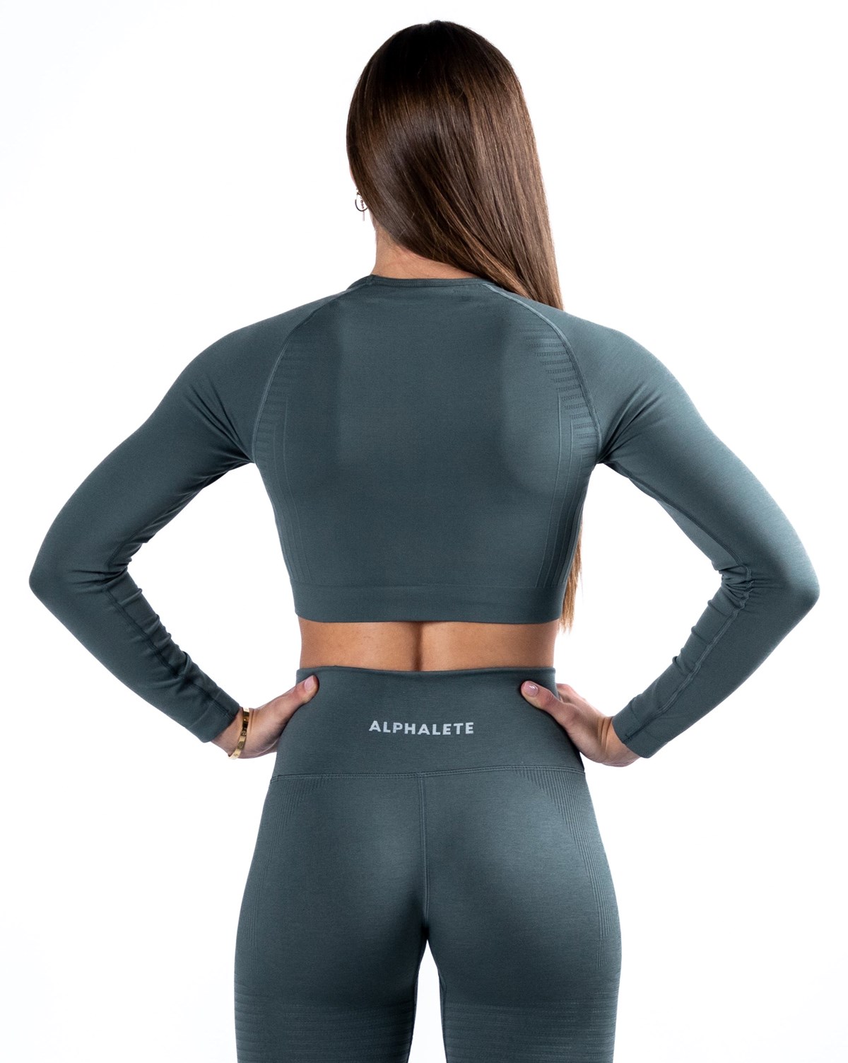 Alphalete Cropped Seamless Long Sleeve Charcoal | VLJWD3976