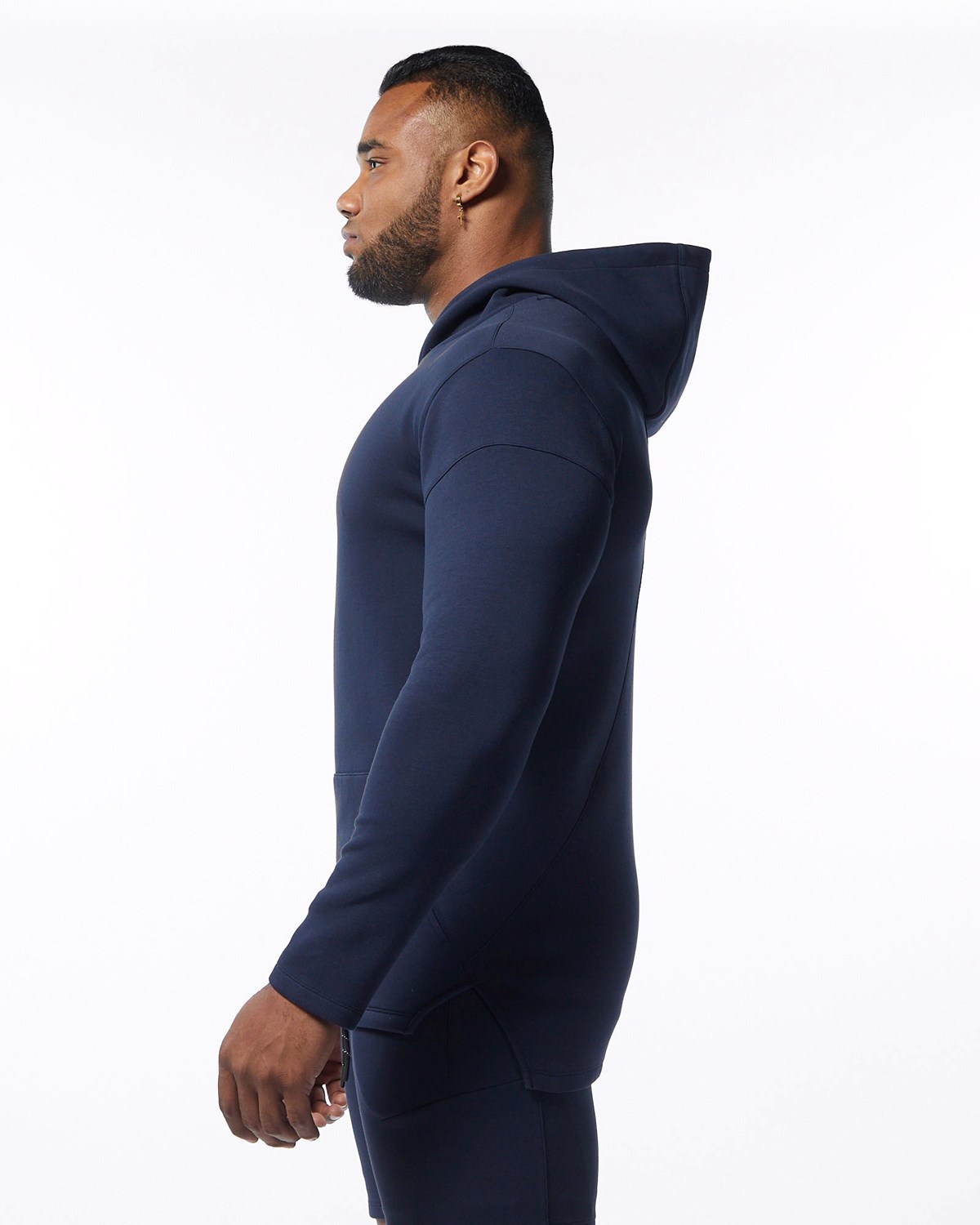 Alphalete Fitted Interlock Knit Hoodie Mørkeblå | BSWHQ0752