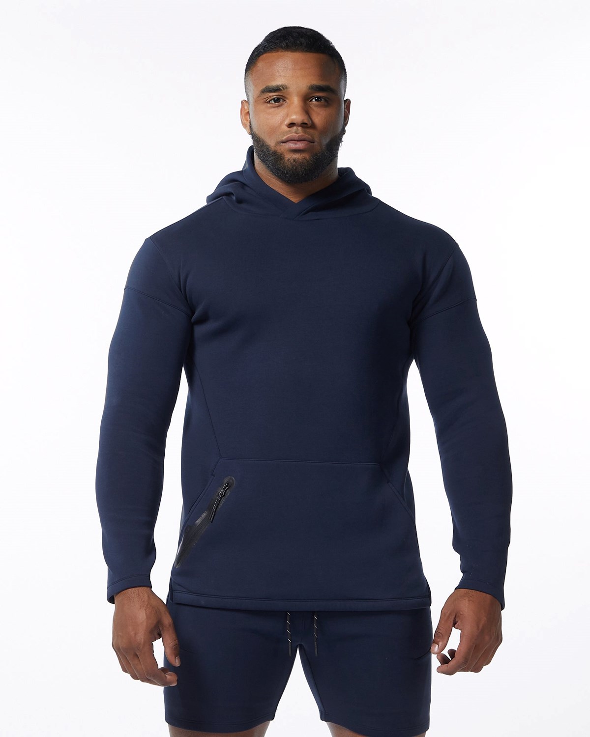 Alphalete Fitted Interlock Knit Hoodie Mørkeblå | BSWHQ0752