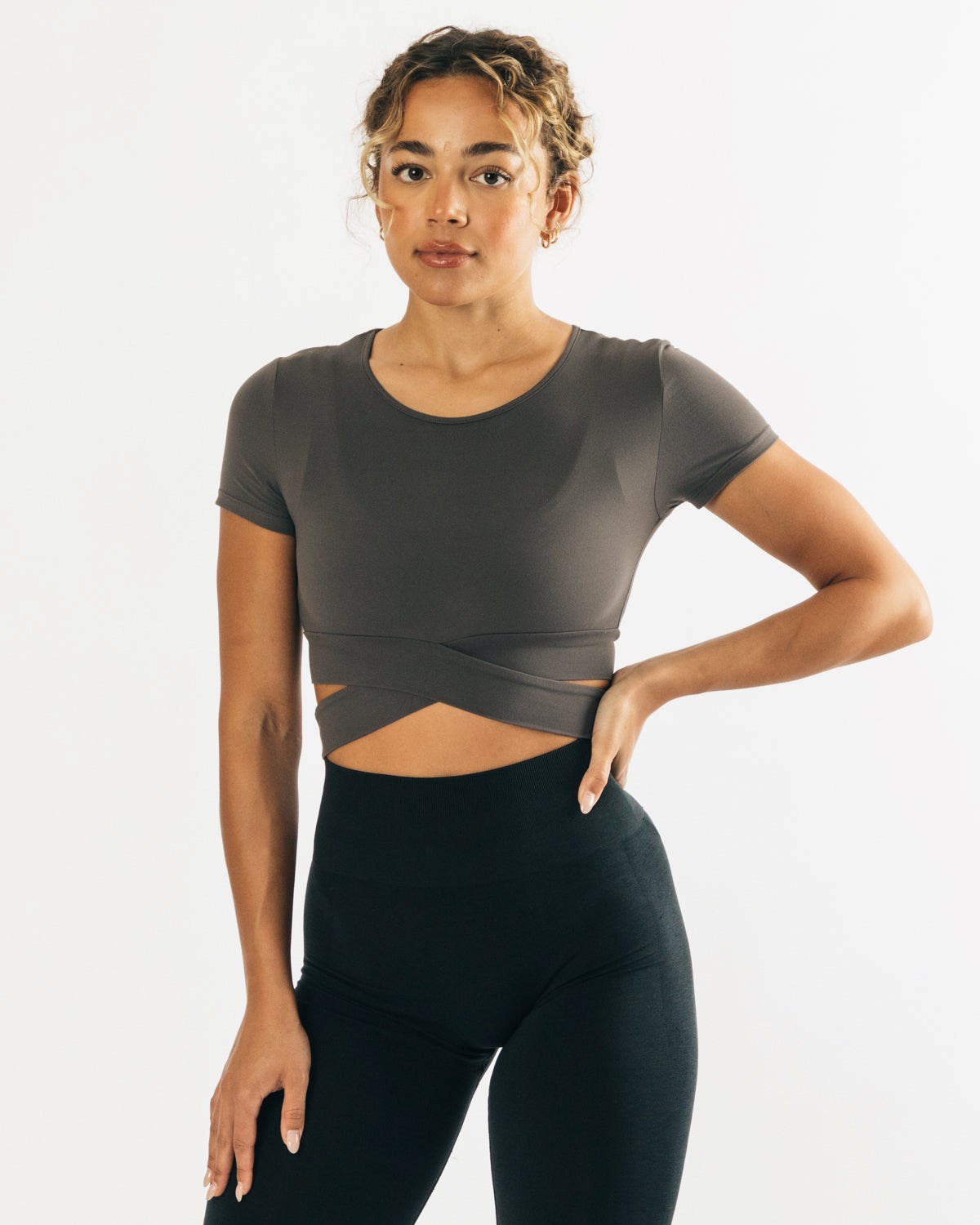 Alphalete Fitted Kort Sleeve Tie Top Grå | ISPTQ5384