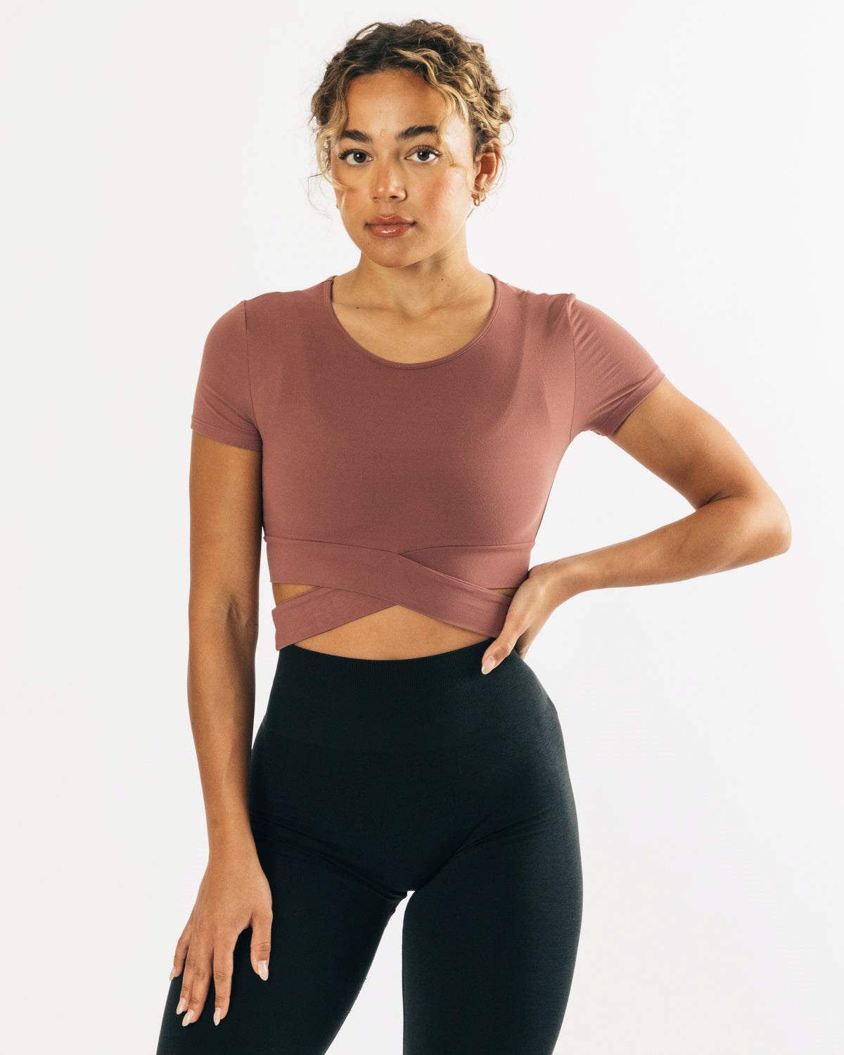 Alphalete Fitted Kort Sleeve Tie Top Mauve | NWRVS4235