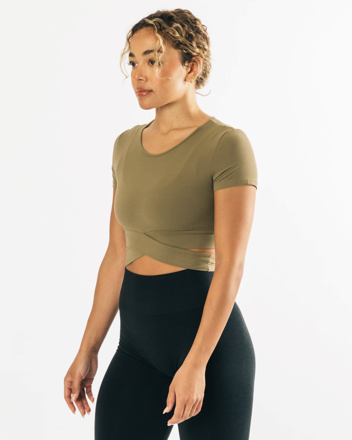 Alphalete Fitted Kort Sleeve Tie Top Olivengrøn | NVCAZ9813